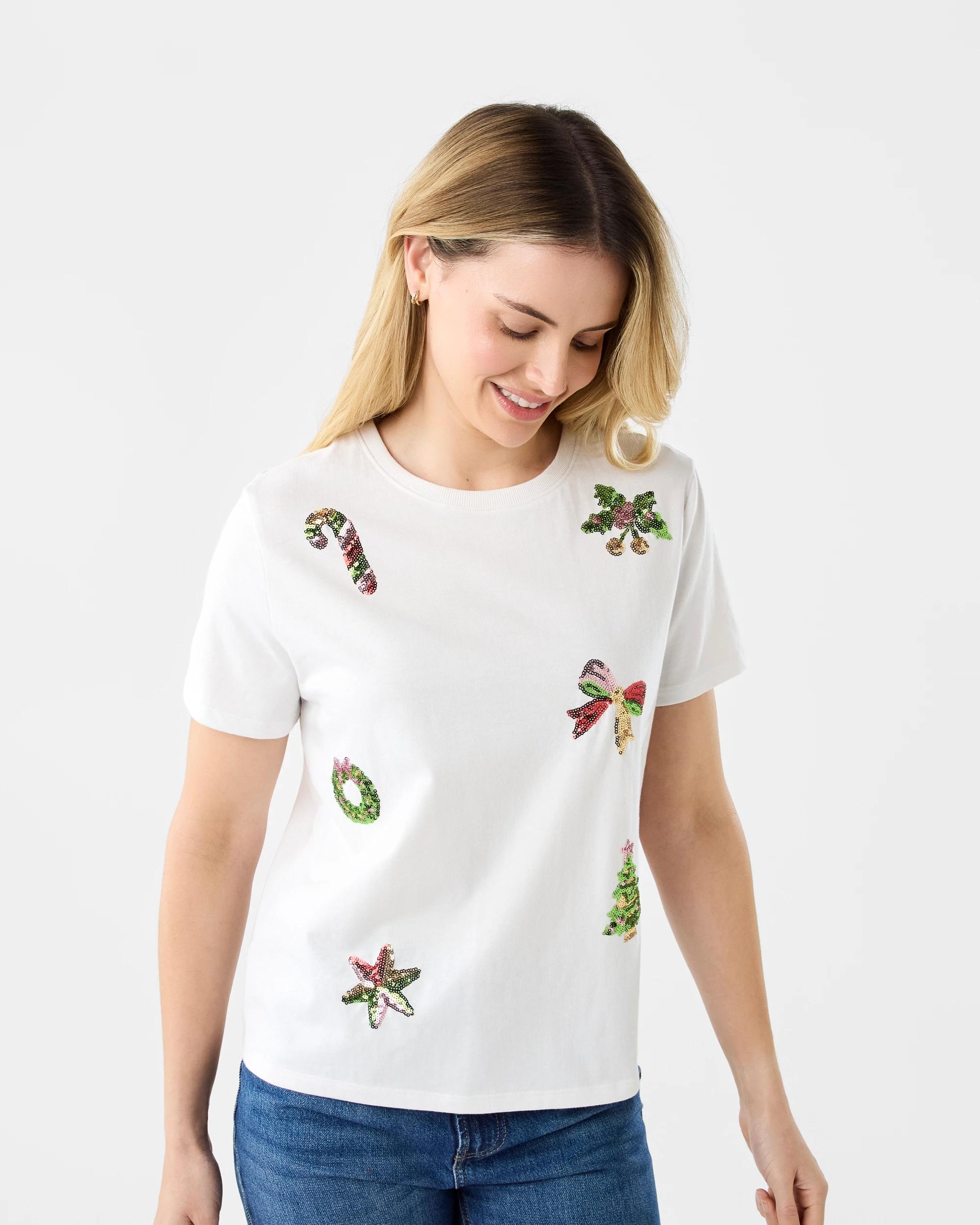 1 Short Sleeve Oversized Sequin T-shirt Xmas Cld, 1 of 5