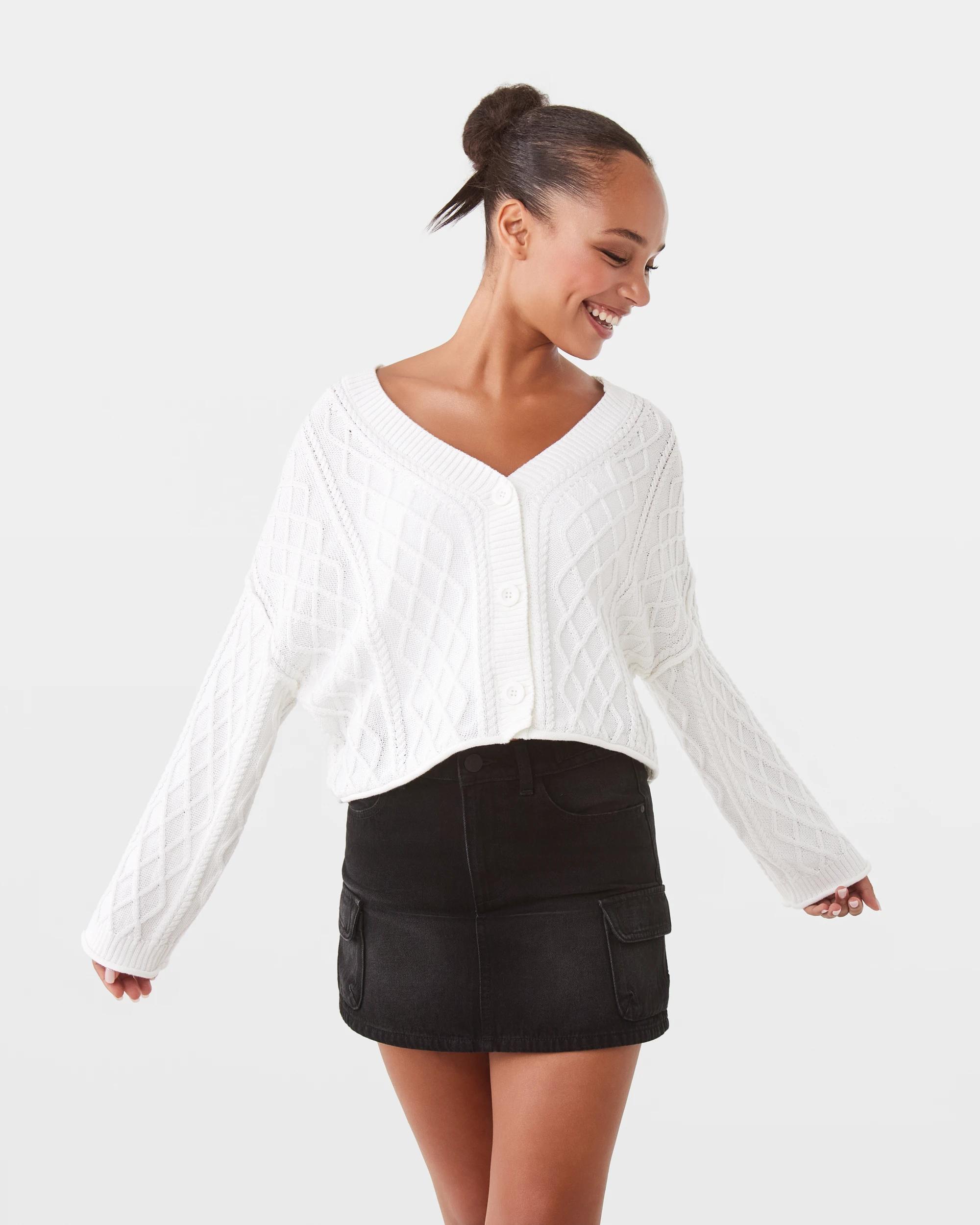 8 Oversized Cable Cardigan Snw White, 8 of 8