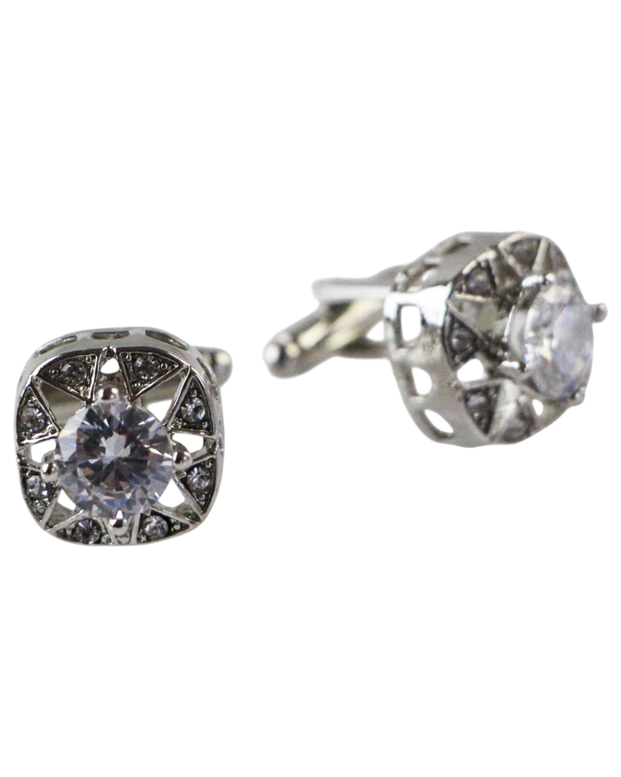 1 Zasel Mens Diamond Star Halo Cufflinks - Silver, 1 of 1