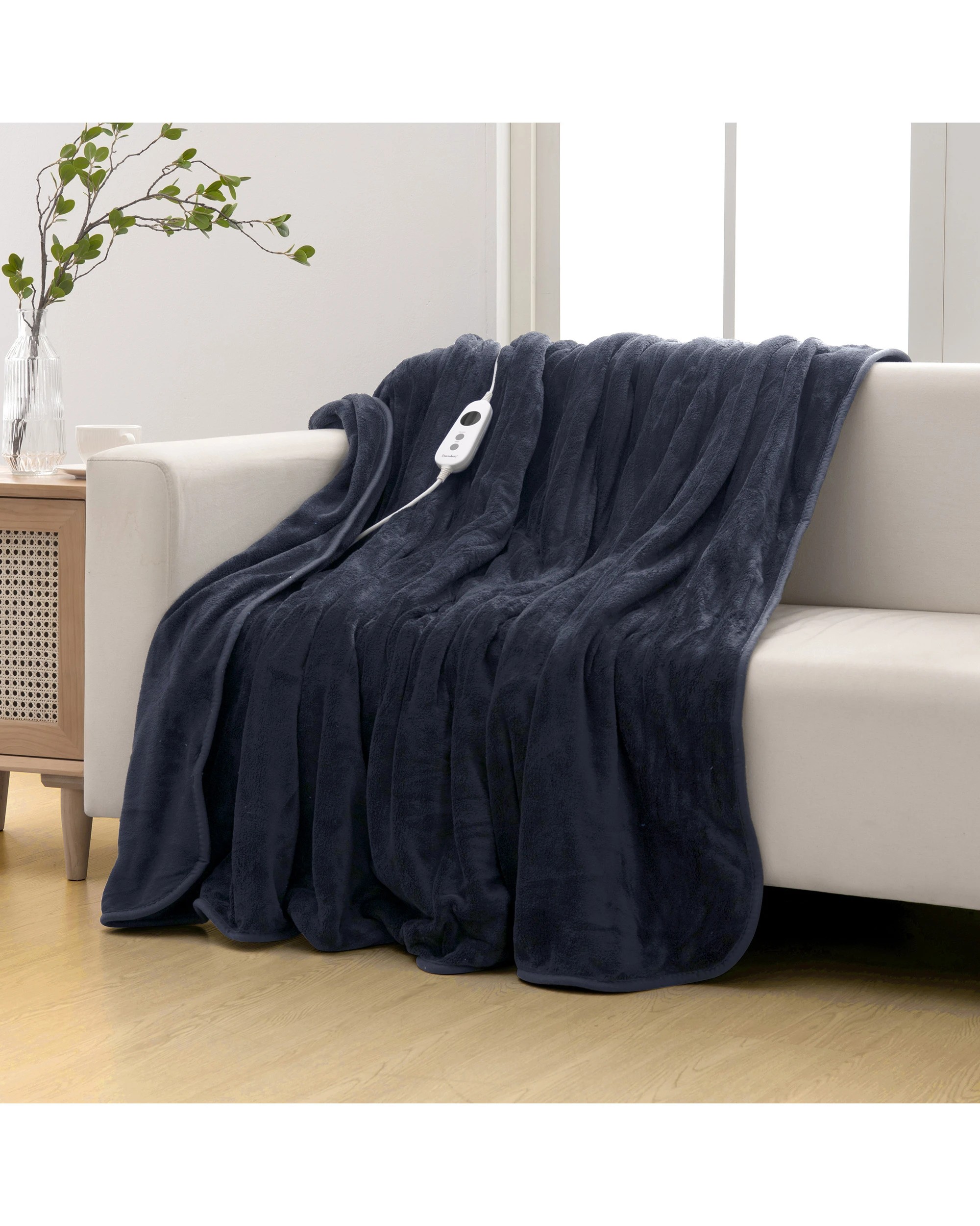 1 Dreamaker Kingston Coral Fleece Electric Heated Throw Blanket 180x200cm - Midnight Blue, 1 of 7