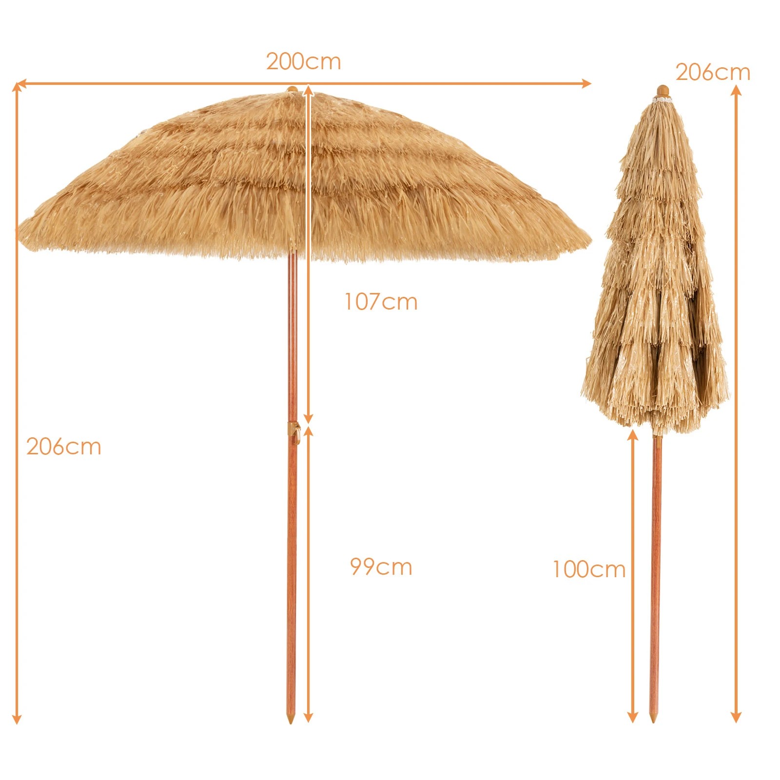 2 Costway 2M Havana Beach Umbrella Fringed Outdoor Tilting Parasol Sun Shade, 2 of 3