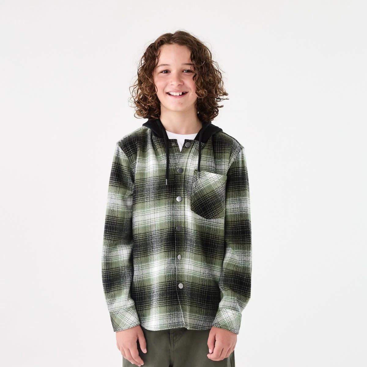 2 Long Sleeve Hooded Flannel Shirt Grn Check, 2 of 8
