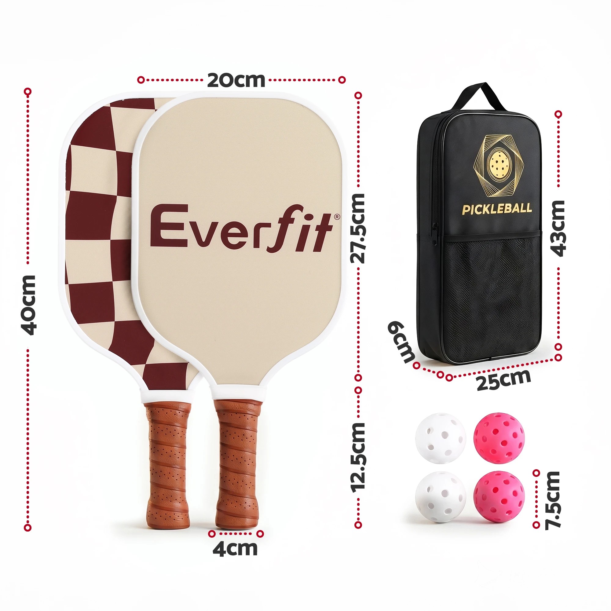 2 Everfit Pickleball Paddle Set Fibreglass Racquet Honeycomb Core With Bag - Burgundy, 2 of 7