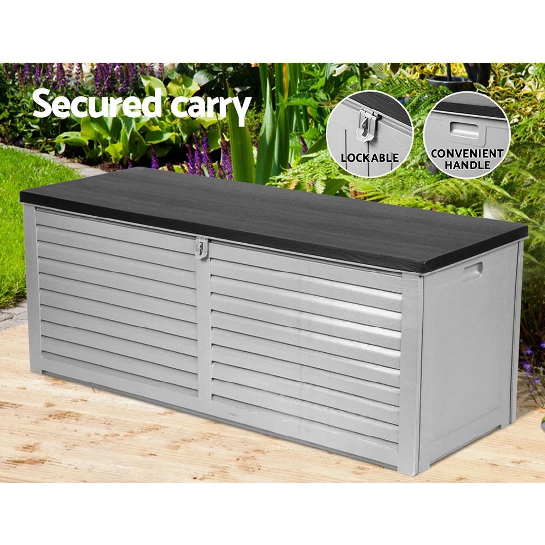 7 Gardeon Outdoor Storage Box 390L Container Lockable Garden Bench Tools Toy Shed - Black, 7 of 7
