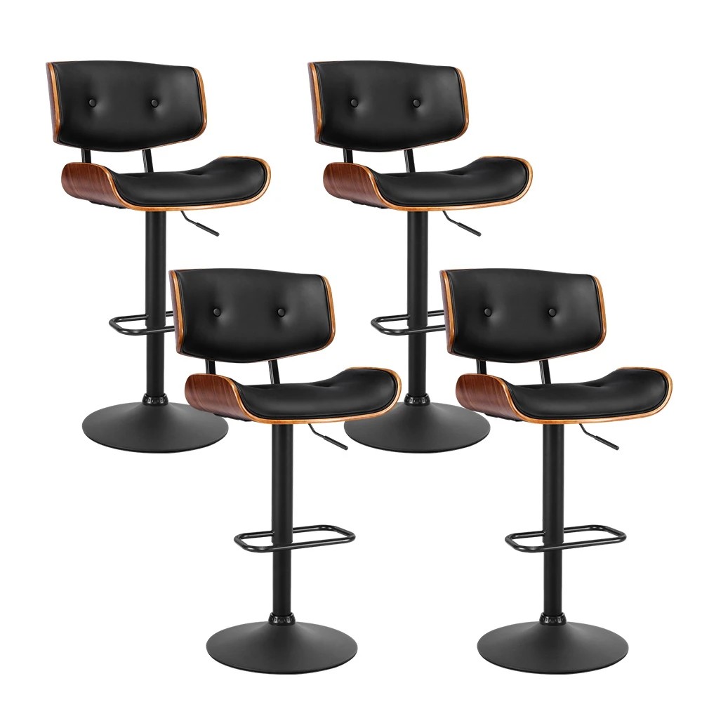 1 Artiss 4x Bar Stools Gas Lift Leather All - Black, 1 of 5