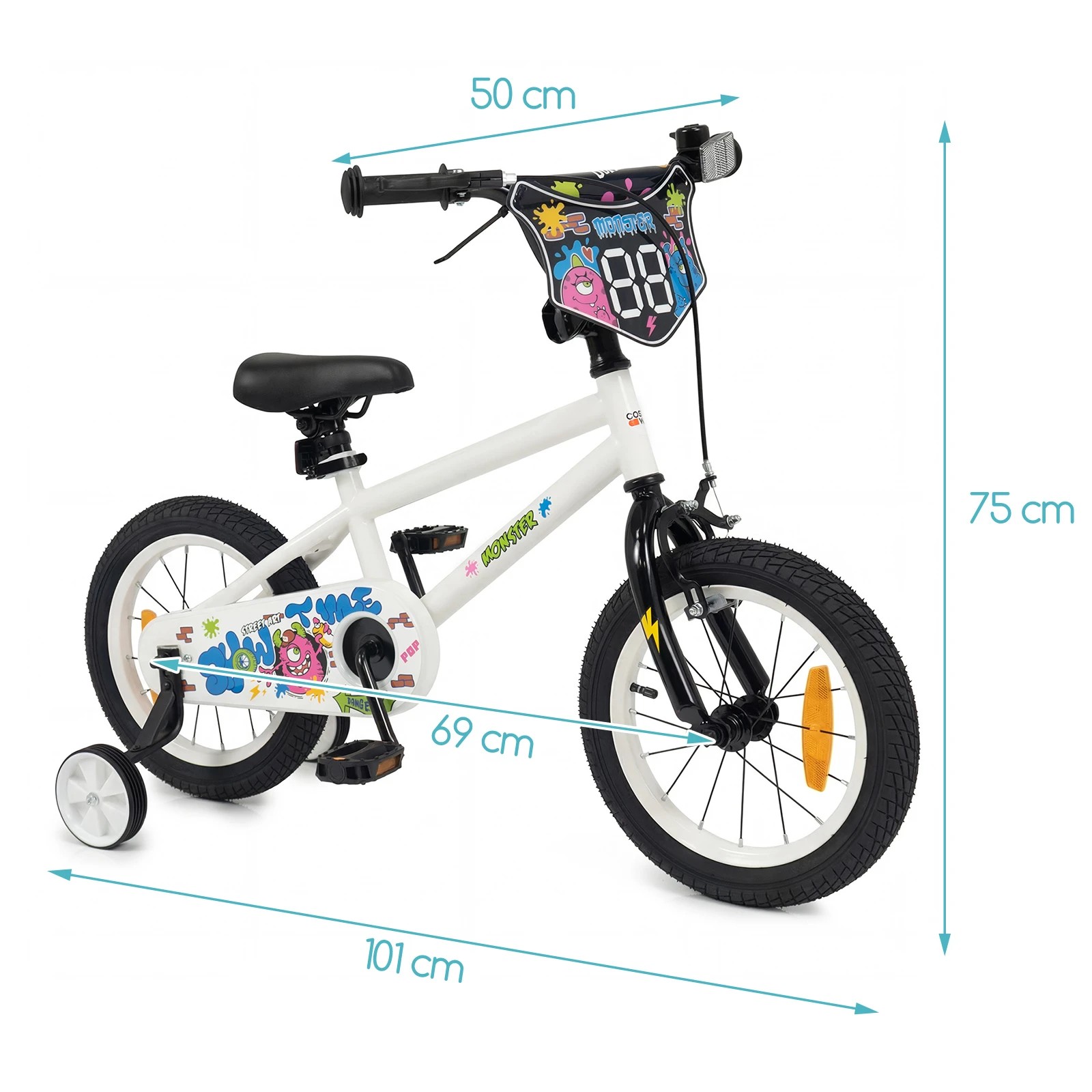 3 Costway 35cm Kids Bike Adjustable Bicycle w/Training Wheels Handbrake Coaster Brake - White, 3 of 3