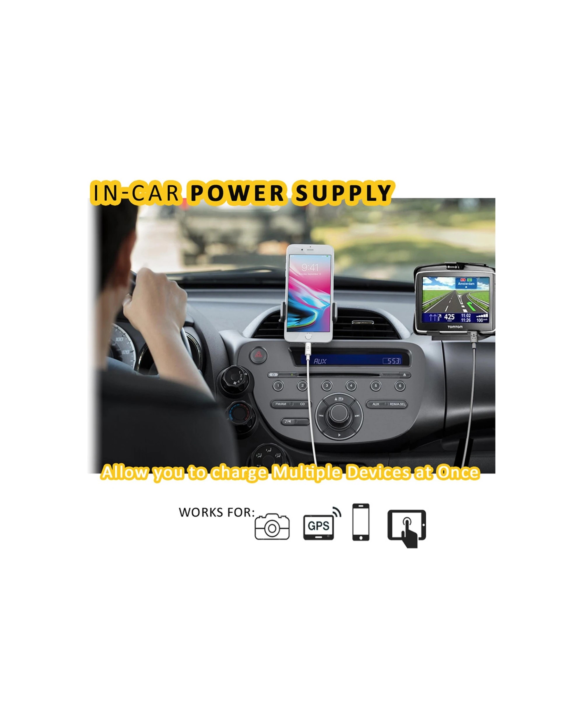 3 Sansai Phone GPS Tablets Car Charger 2xUSB 2xDC Socket Cigarette Lighter - Grey, 3 of 3