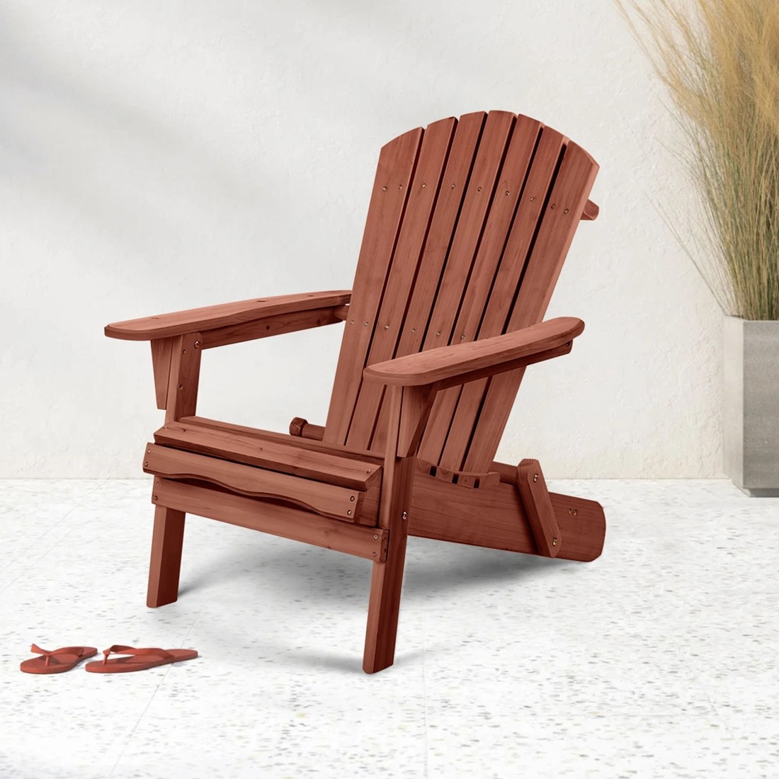2 Alfordson Outdoor Chair Wooden Adirondack Patio Furniture Beach Garden - Brown, 2 of 9