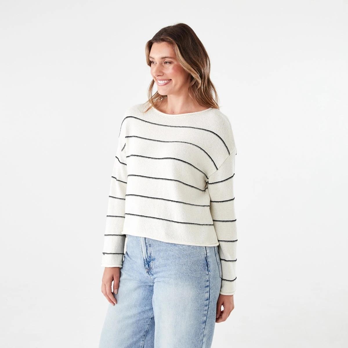2 Boat Neck Pullover FINE STRIPE NATURAL BEIGE, 2 of 5