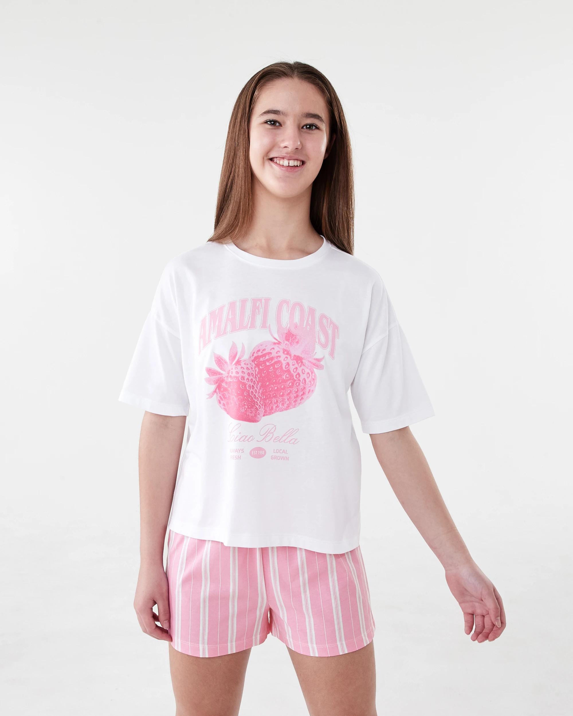 1 Short Sleeve Top Jersey Pyjama Set WHITE AMALFI COAST, 1 of 7