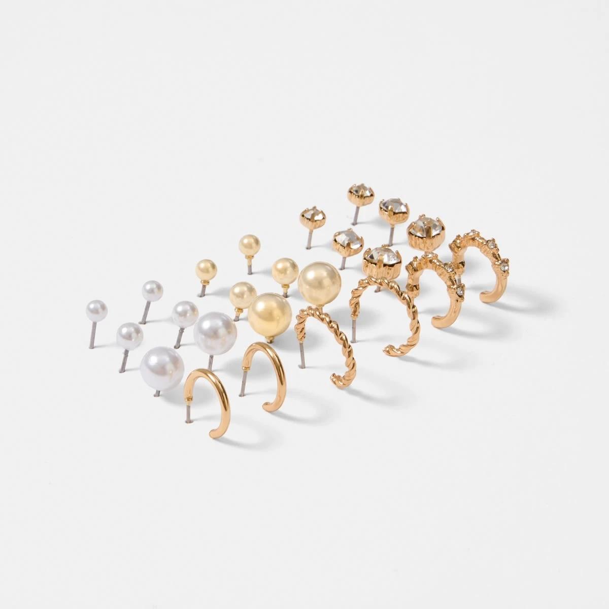 2 12 Pack Ball Stud and Hoop Earrings - Gold Tone Gold, 2 of 5