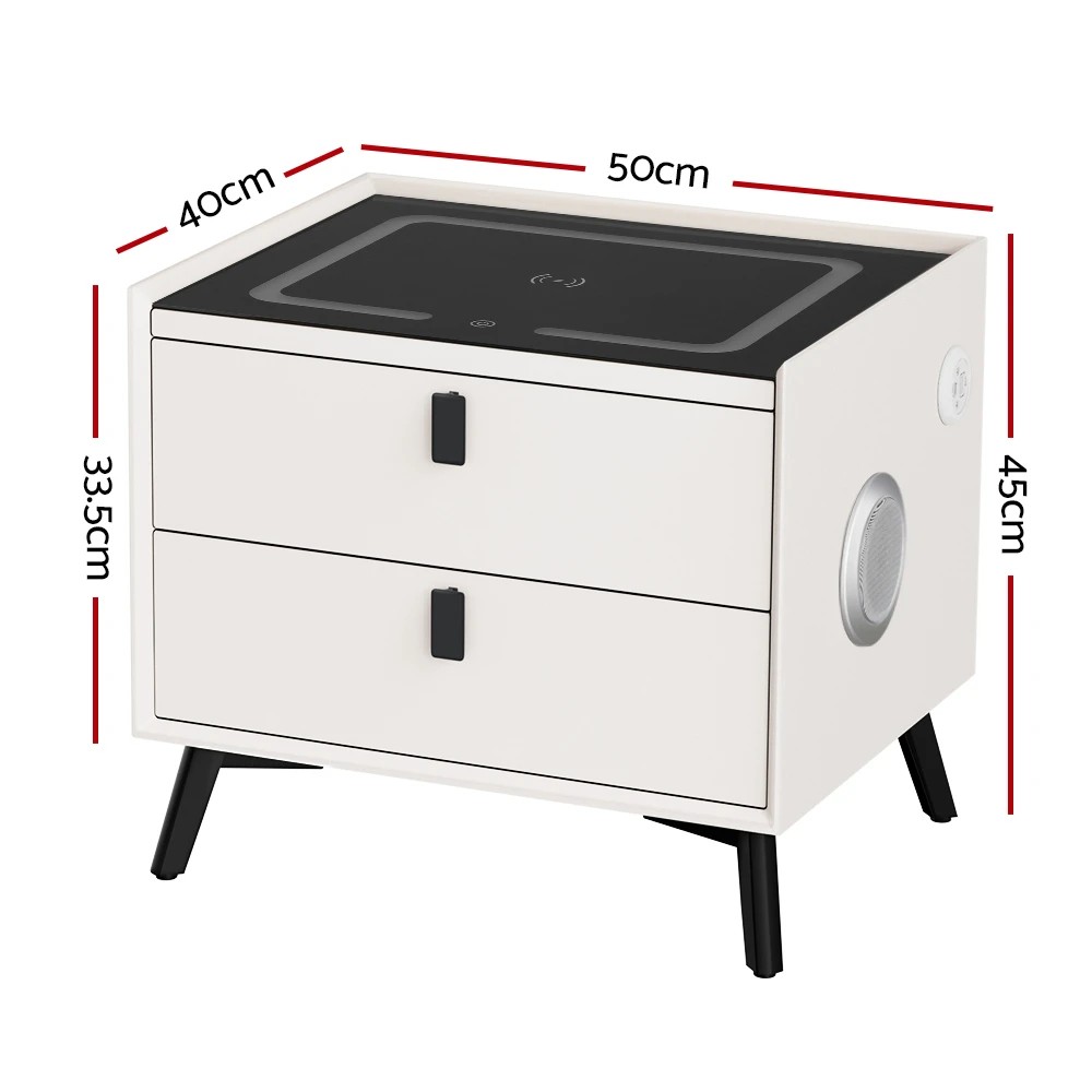 2 Artiss Smart Bedside Table with Wireless Charging - White, 2 of 7