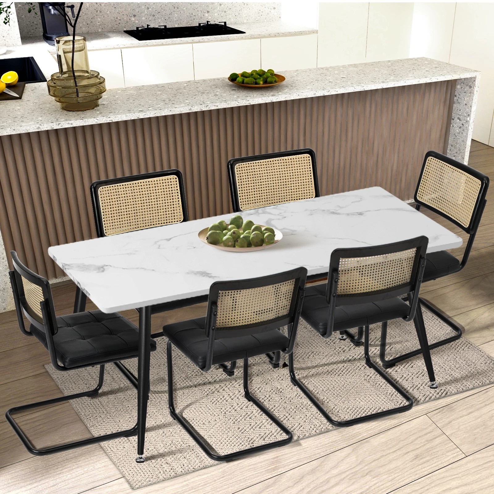 4 Oikiture 2x Rattan Dining Chair Cesca Replica Cantilever Pu Leather Padded
 - Black, 4 of 10