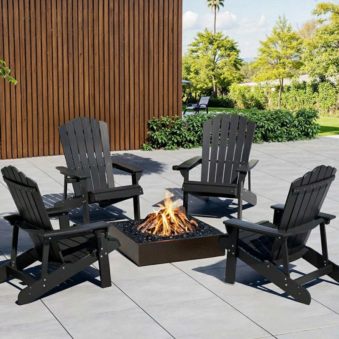 6 Gardeon Outdoor Chairs HDPE Adirondack Beach Chair Sun Lounge Patio Furniture Garden - Black, 6 of 6
