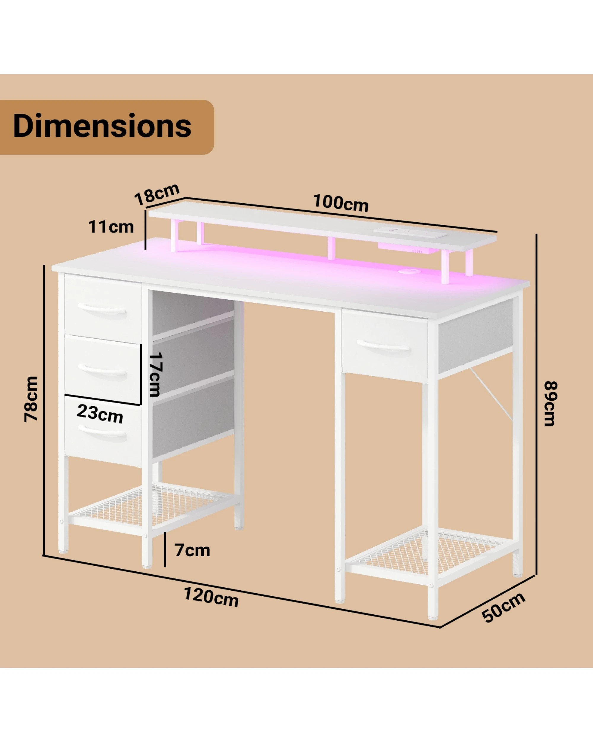 2 Advwin 120cm White Office Computer Desk With Led Lights Power Outlets, 2 of 9