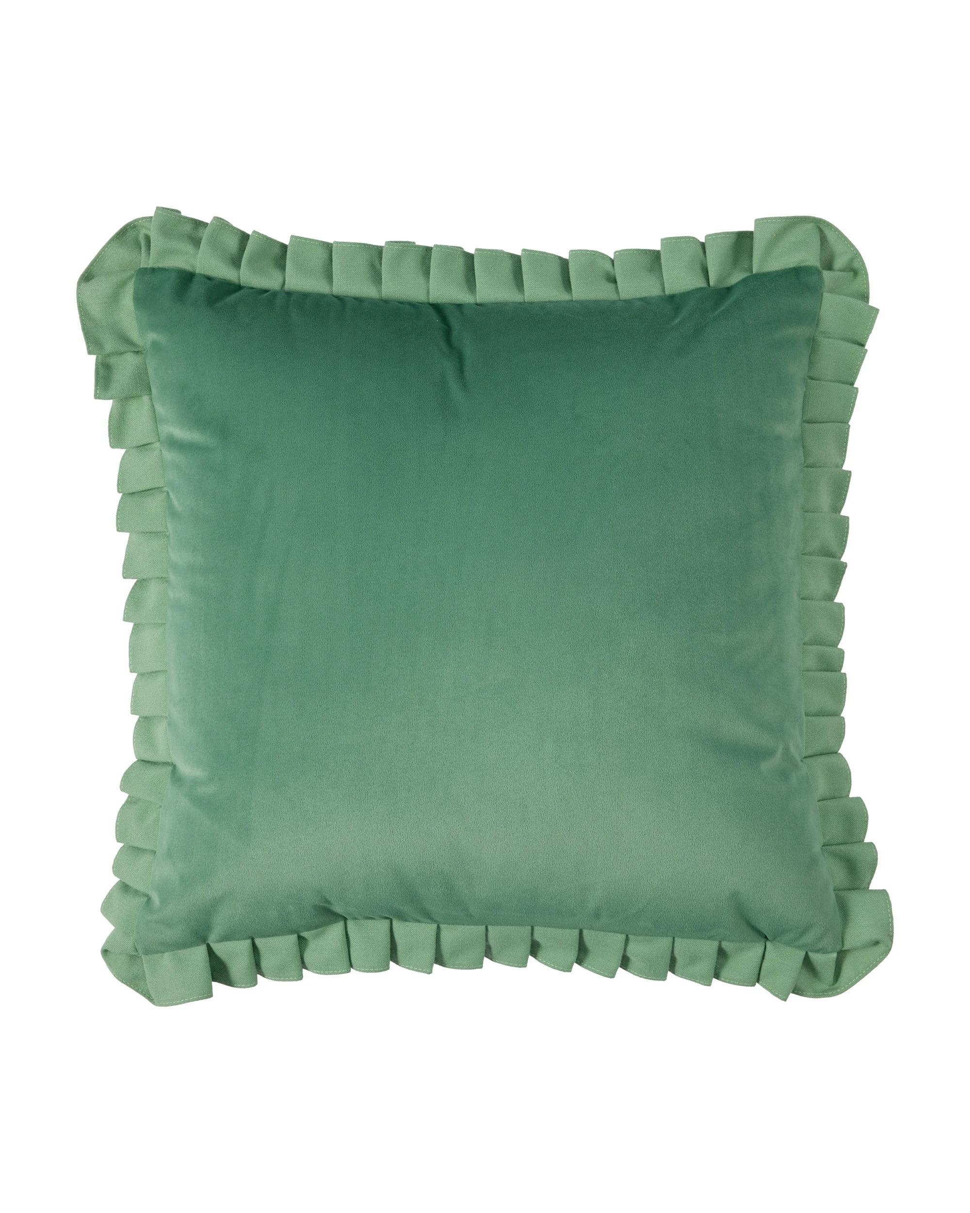 1 50cm Velvet Pleated Trim Cushion - Pesto, 1 of 4