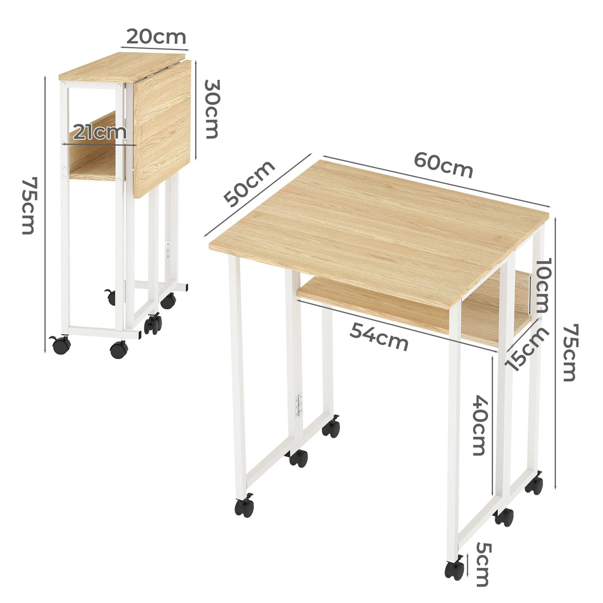 3 Levede Foldable Computer Desk with Wheels - Natural, 3 of 9