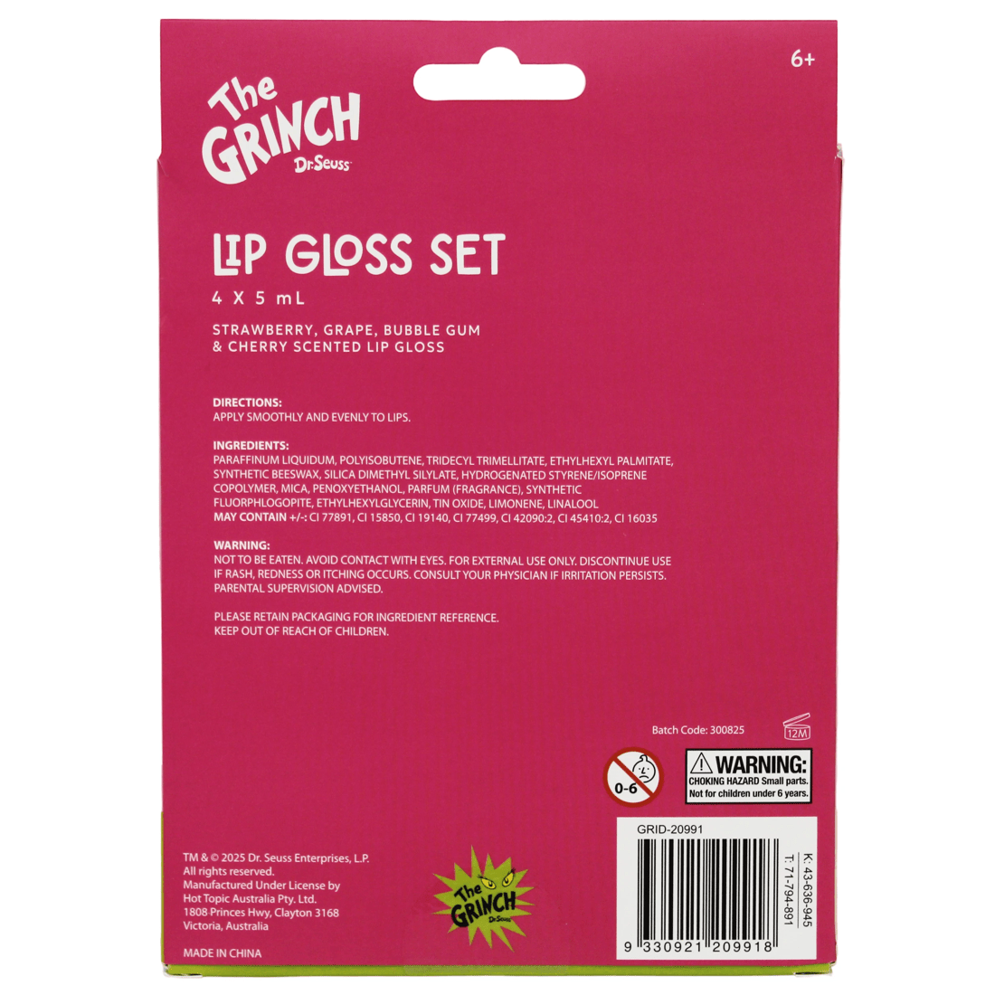 4 Dr. Seuss's The Grinch 4 Pack Lip Gloss Set, 4 of 4