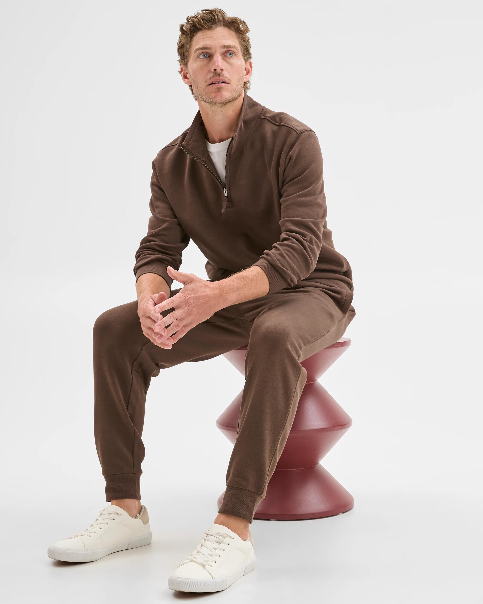 4 Target Man Australian Cotton Blend Fleece 1/2 Zip Top CHOCOLATE, 4 of 7
