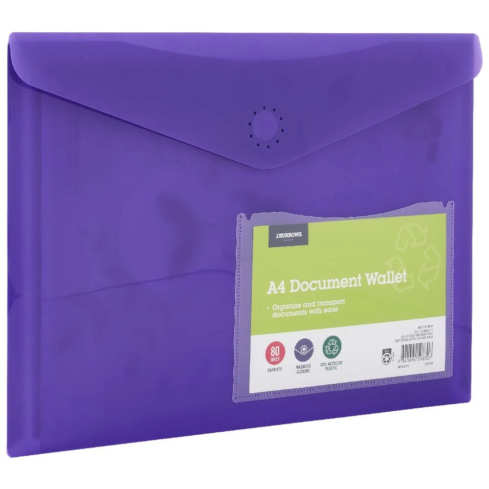 3 J.Burrows A4 Document Wallet Magnetic Closure Purple, 3 of 4