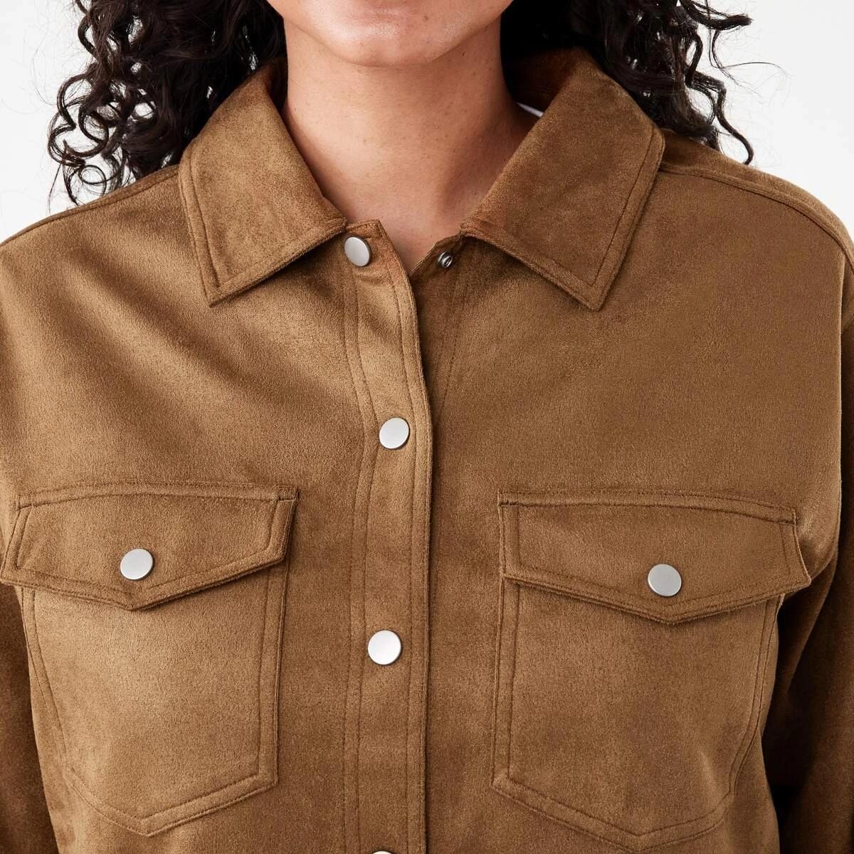 6 Long Sleeve Suedette Shirt Deep Camel, 6 of 8