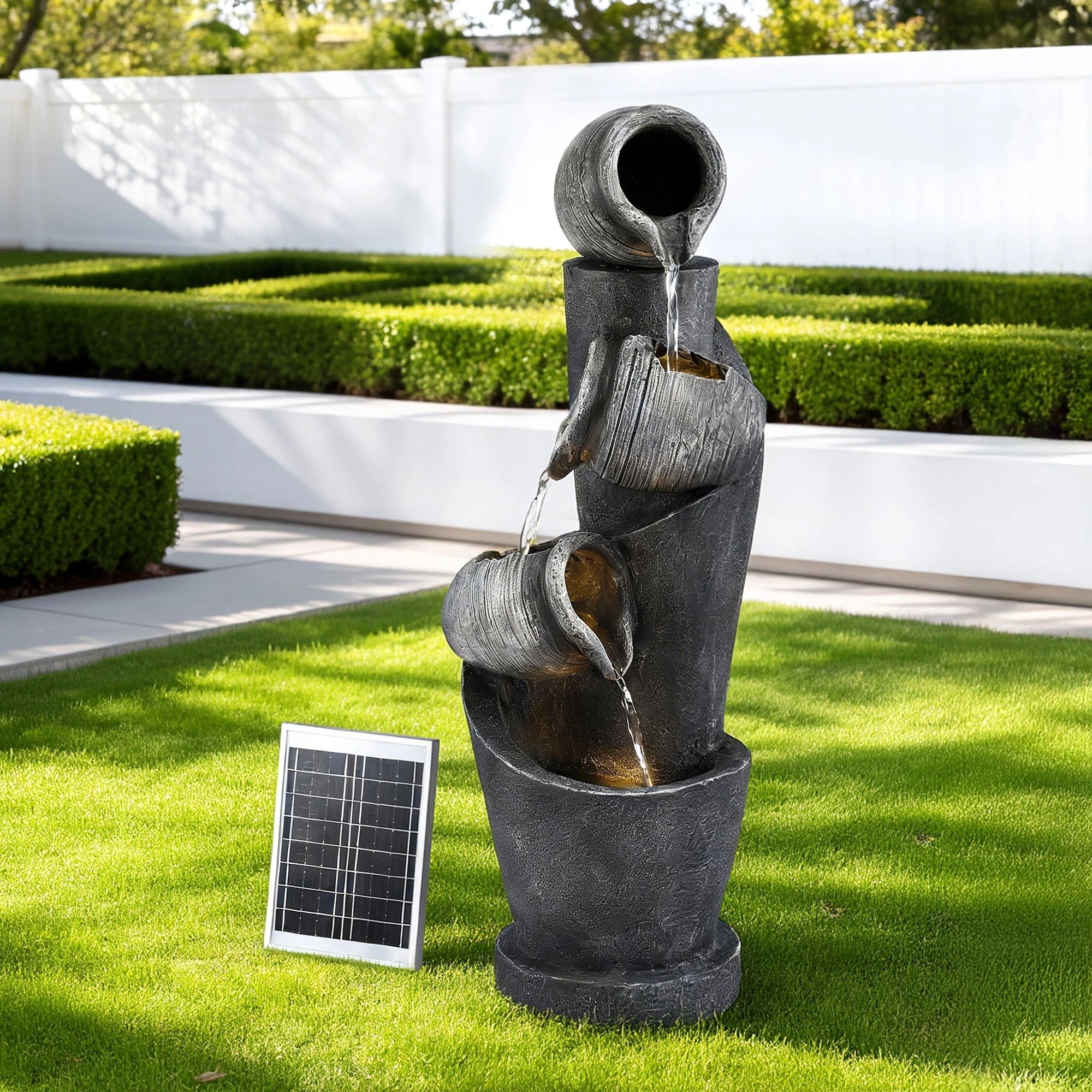 5 Gardeon Solar Fountain Water Feature Cascading Fountain 3-Tier Pot LED Lights - Multi, 5 of 5