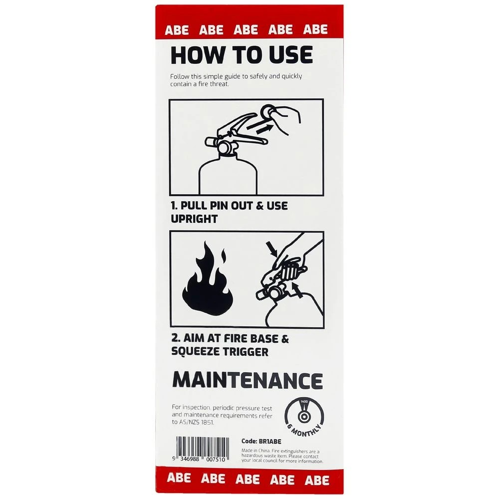 7 Trafalgar ABE Fire Extinguisher 1kg Red, 7 of 7