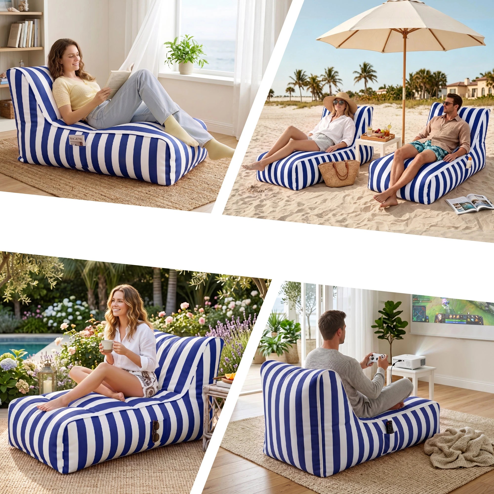 7 Artiss Outdoor Bean Bag Chair Cover No Filler Patio Beanbag Sofa Cover - Multi, 7 of 10