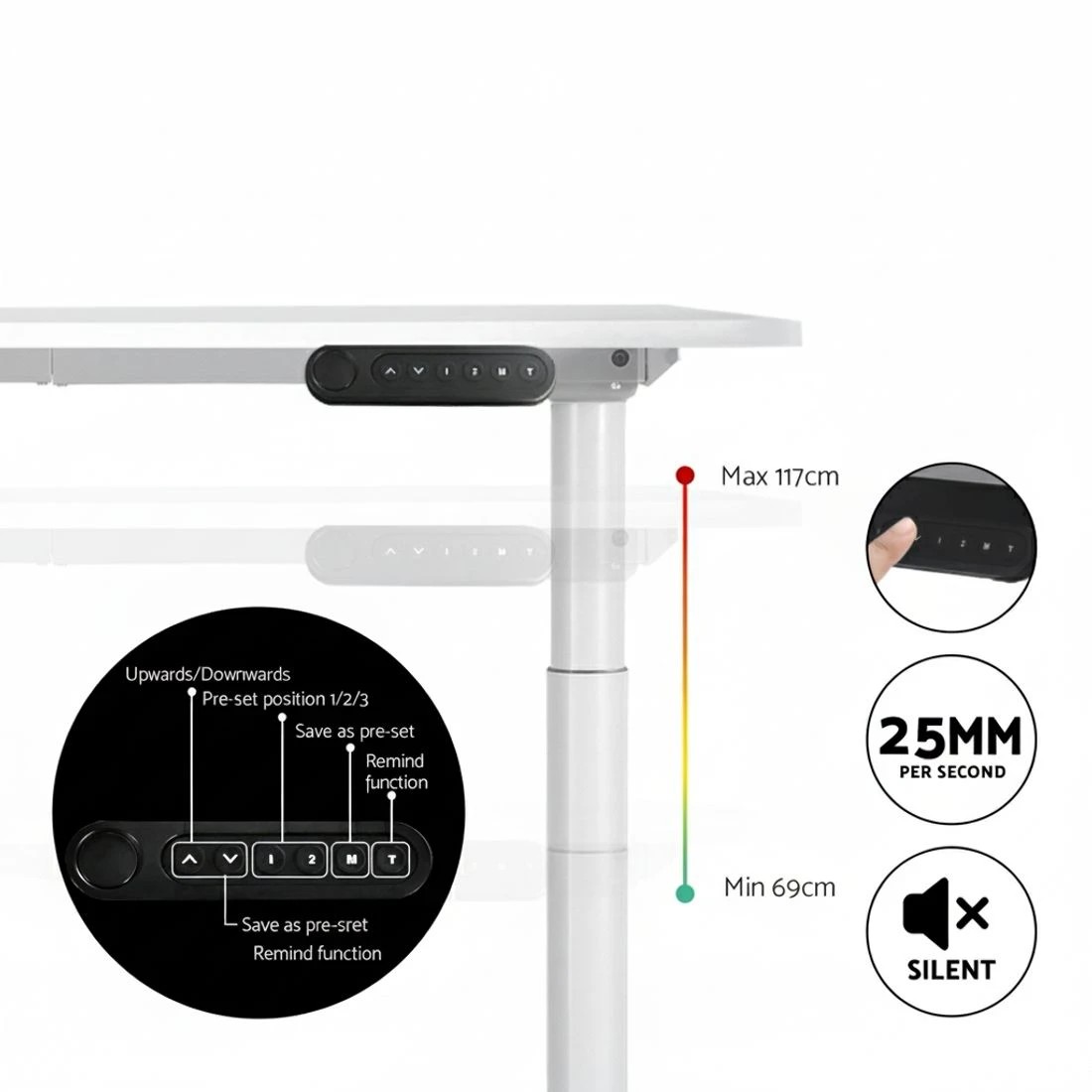4 Artiss Standing Desk Motorised Electric Dual Motor 140CM - White, 4 of 5