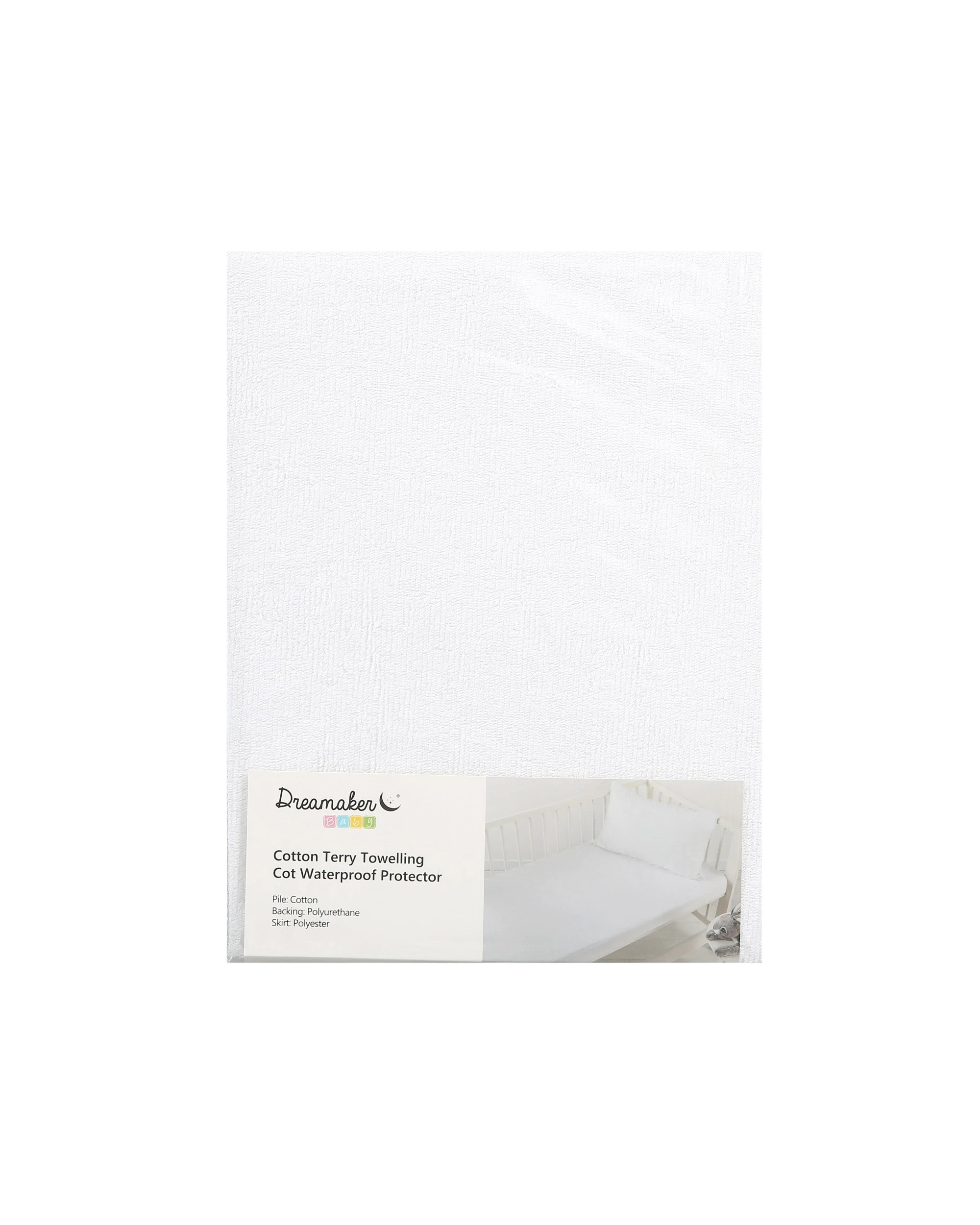 2 Dreamaker Baby Cotton Terry Towelling Waterproof Mattress Protector - Cot Boori - White, 2 of 4