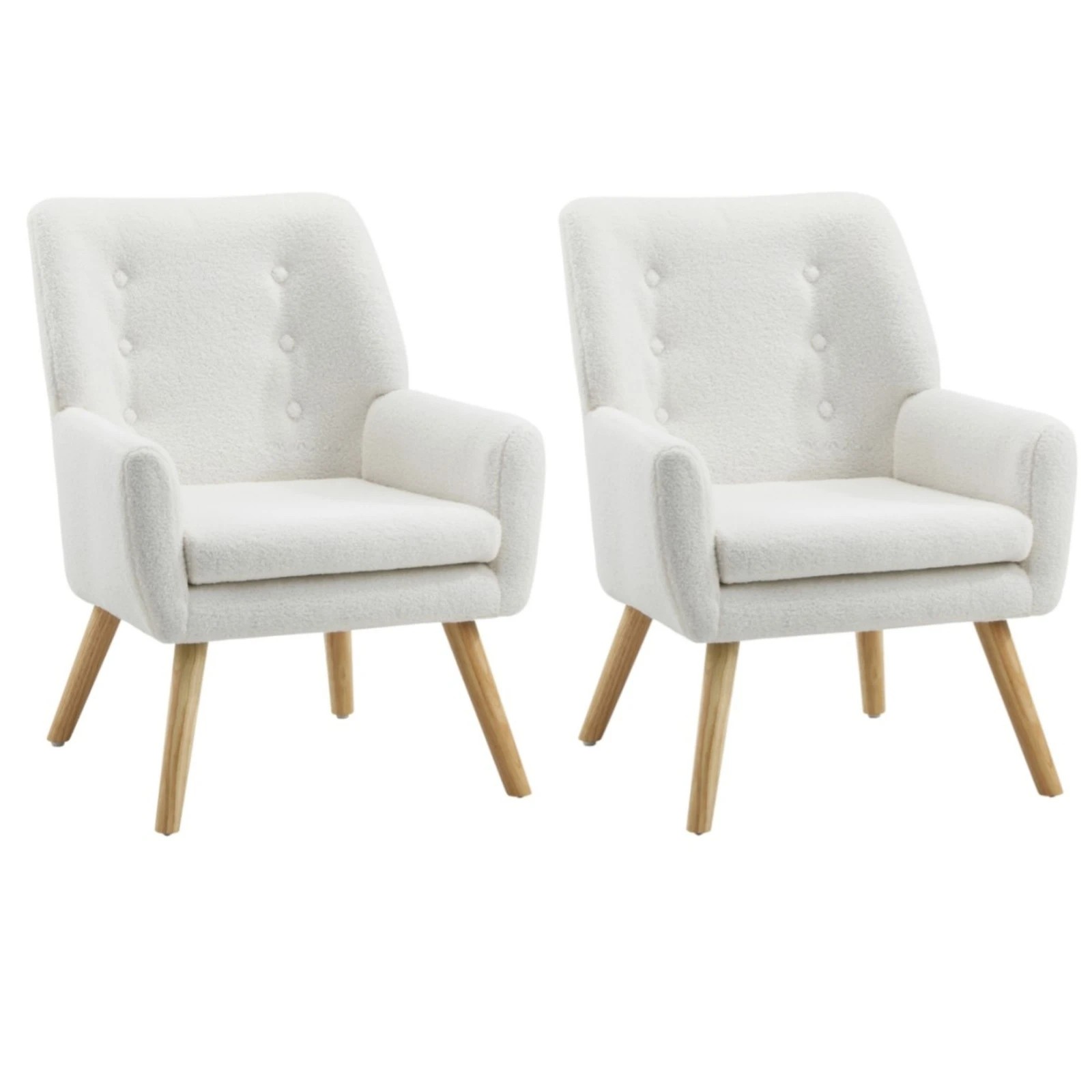 1 Oikiture 2x Armchair Lounge Chair Sherpa Accent Armchairs Tub Chairs Sofa - White, 1 of 10