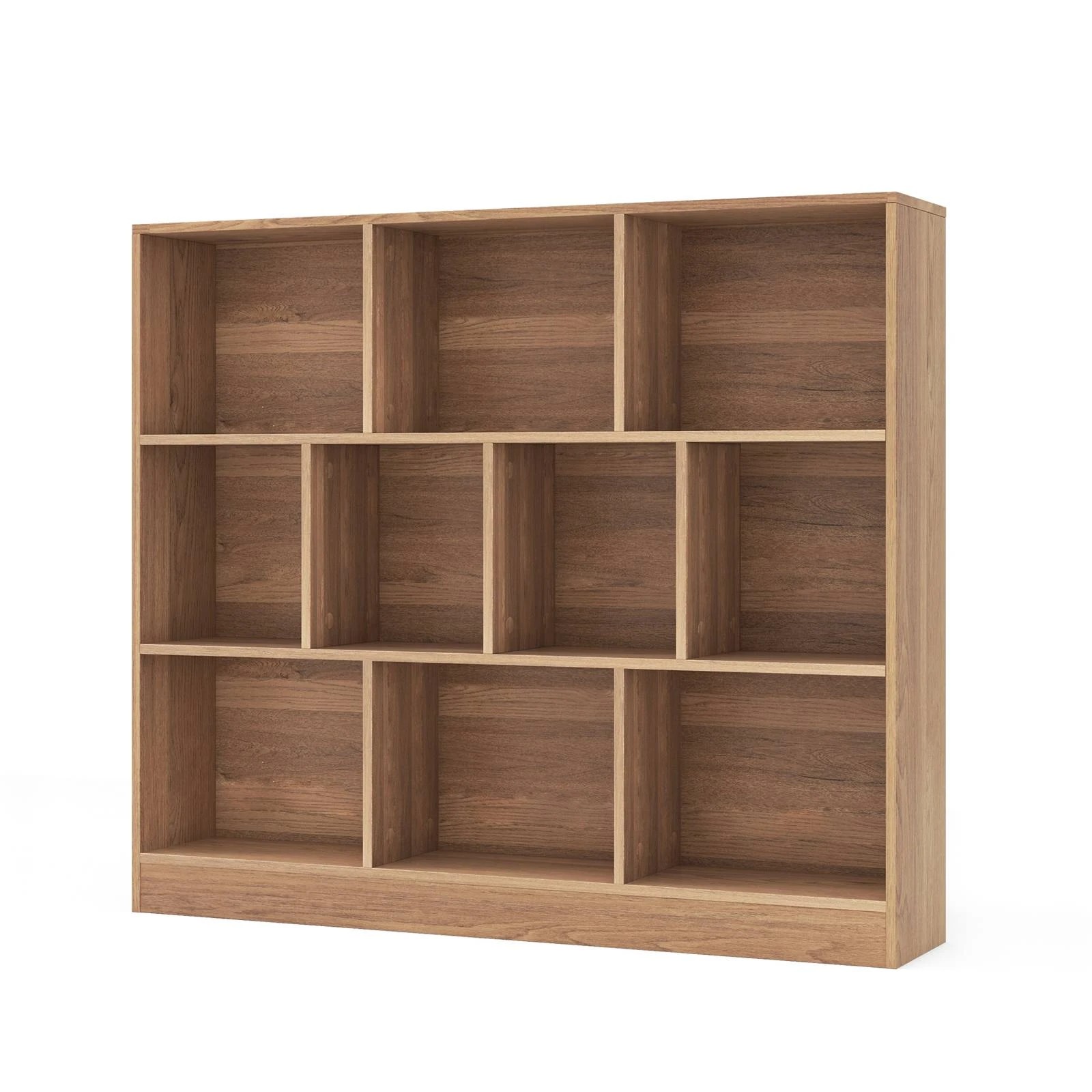 1 Costway 3-Tier Open Storage 10-Cube Bookshelf Storage Wooden Display Shelf - Natural, 1 of 4