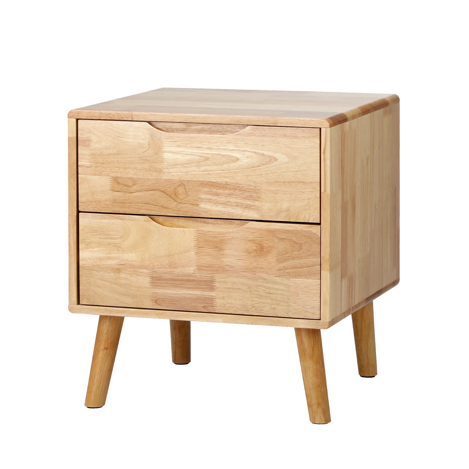1 Oikiture Bedside Table 2 Drawers Storage Nightstand Solid Wood - Natural, 1 of 8