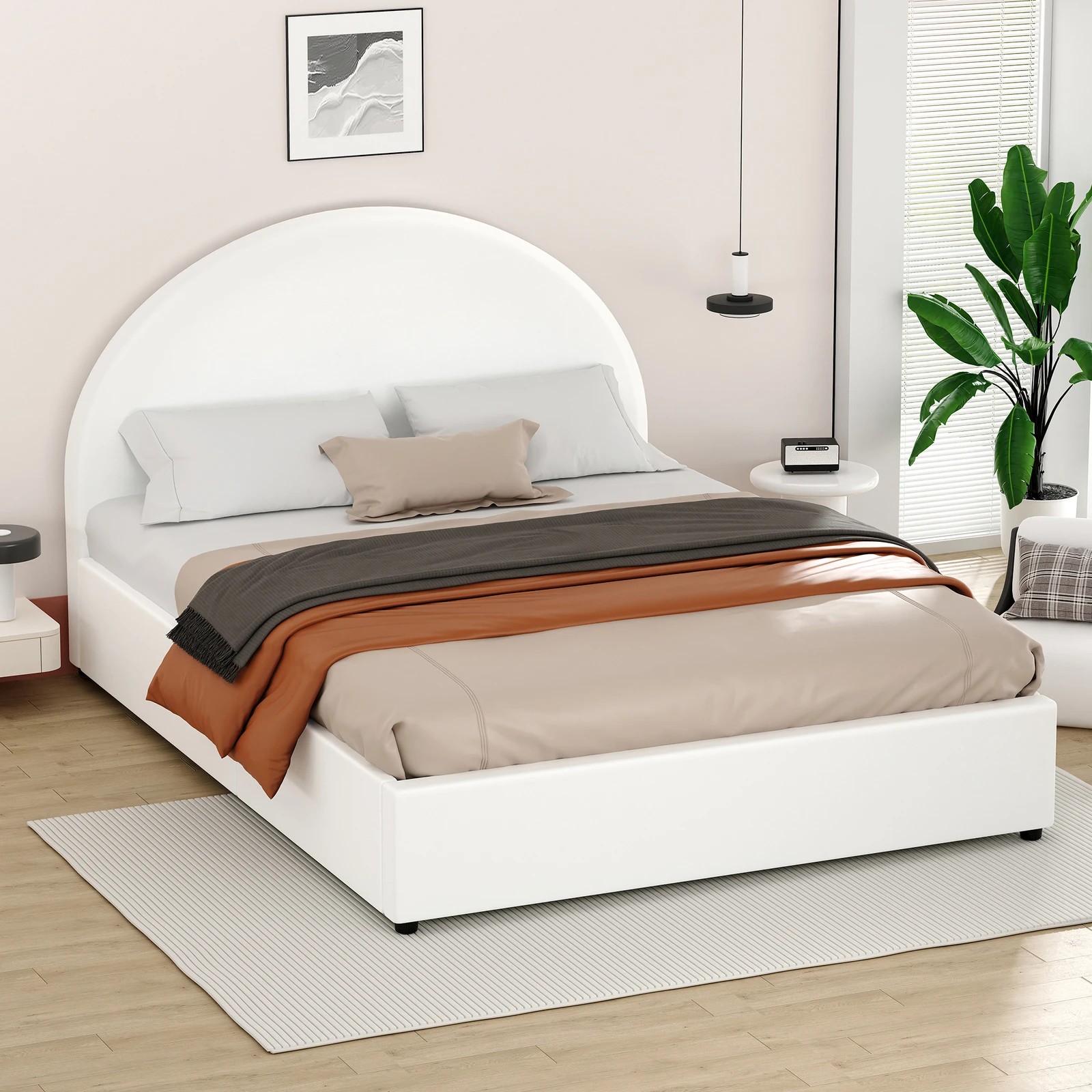 6 Alfordson Bed Frame Queen Size Gas Lift Base With Storage Leather Howell - White, 6 of 10