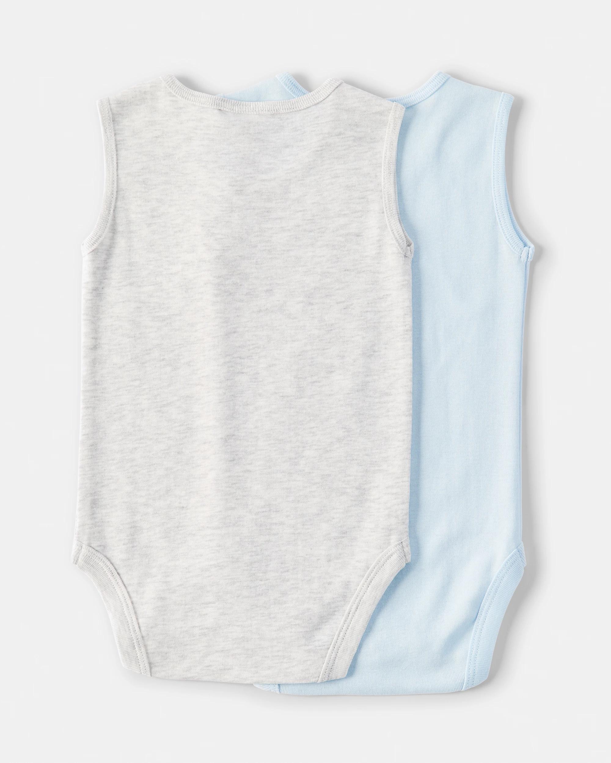2 2 Pack Cotton Sleeveless Bodysuits Blu Pck, 2 of 6