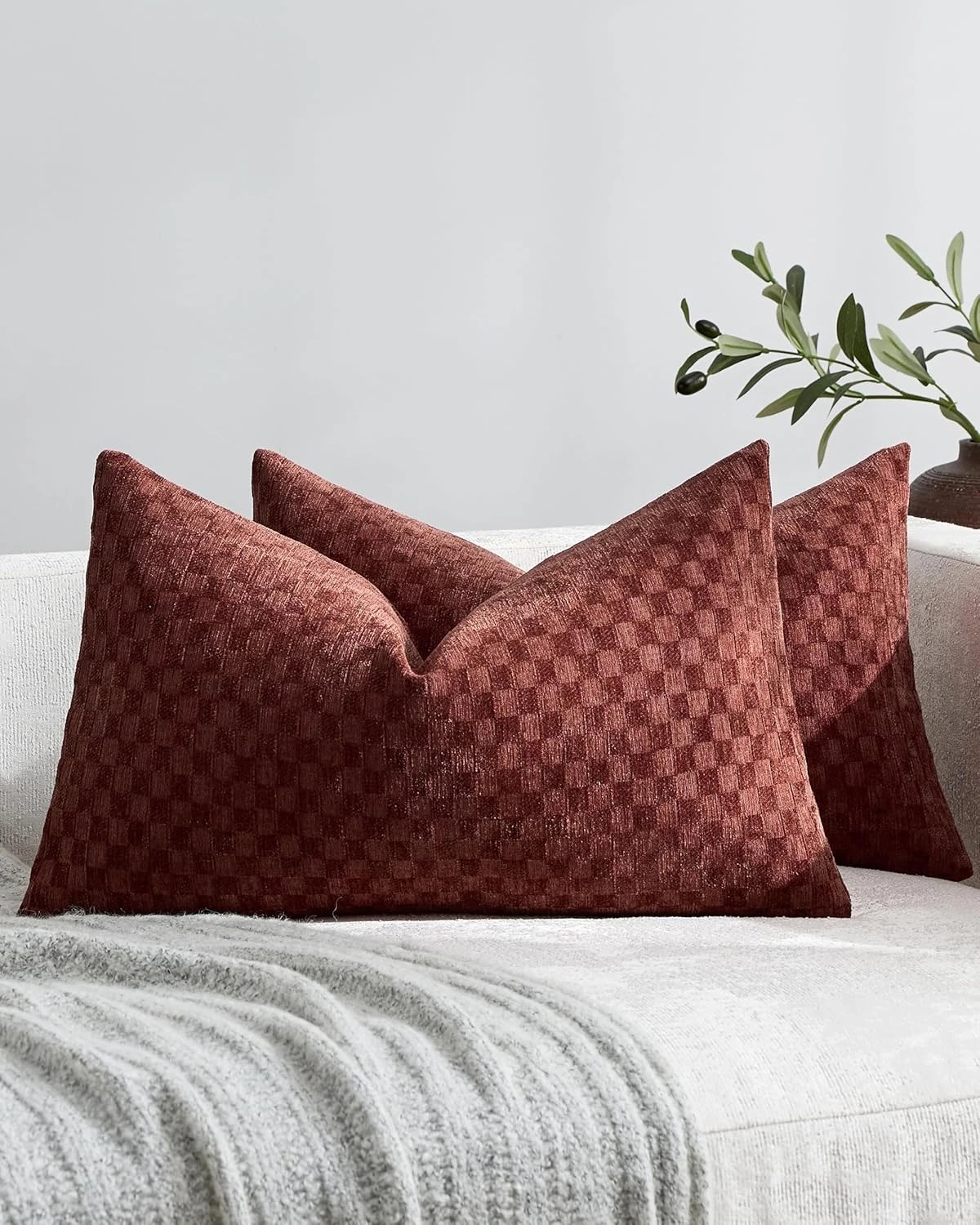 1 Gioia Casa 2-Pack Chenille Waffle Cushion Covers 30cm x 50cm - Rust, 1 of 4