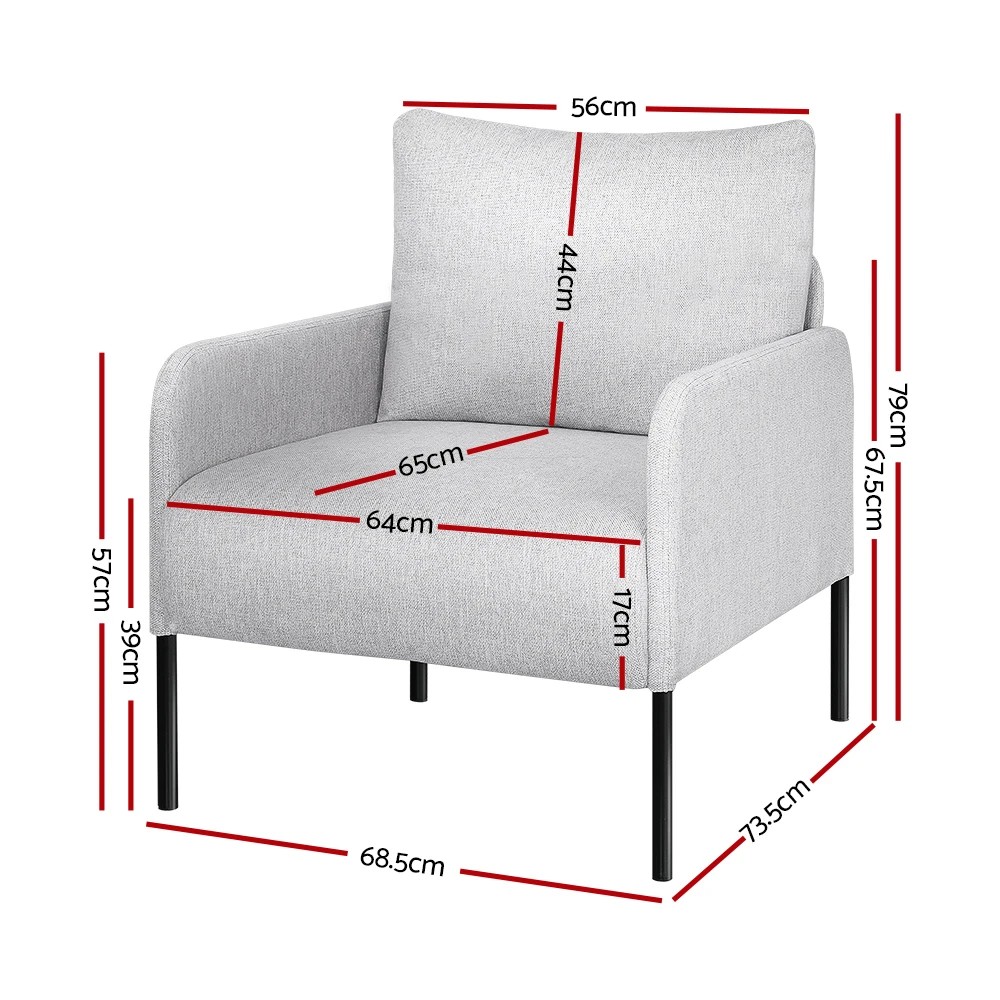 2 Artiss Armchair Accent Chair Pillow Fabric - Grey, 2 of 6