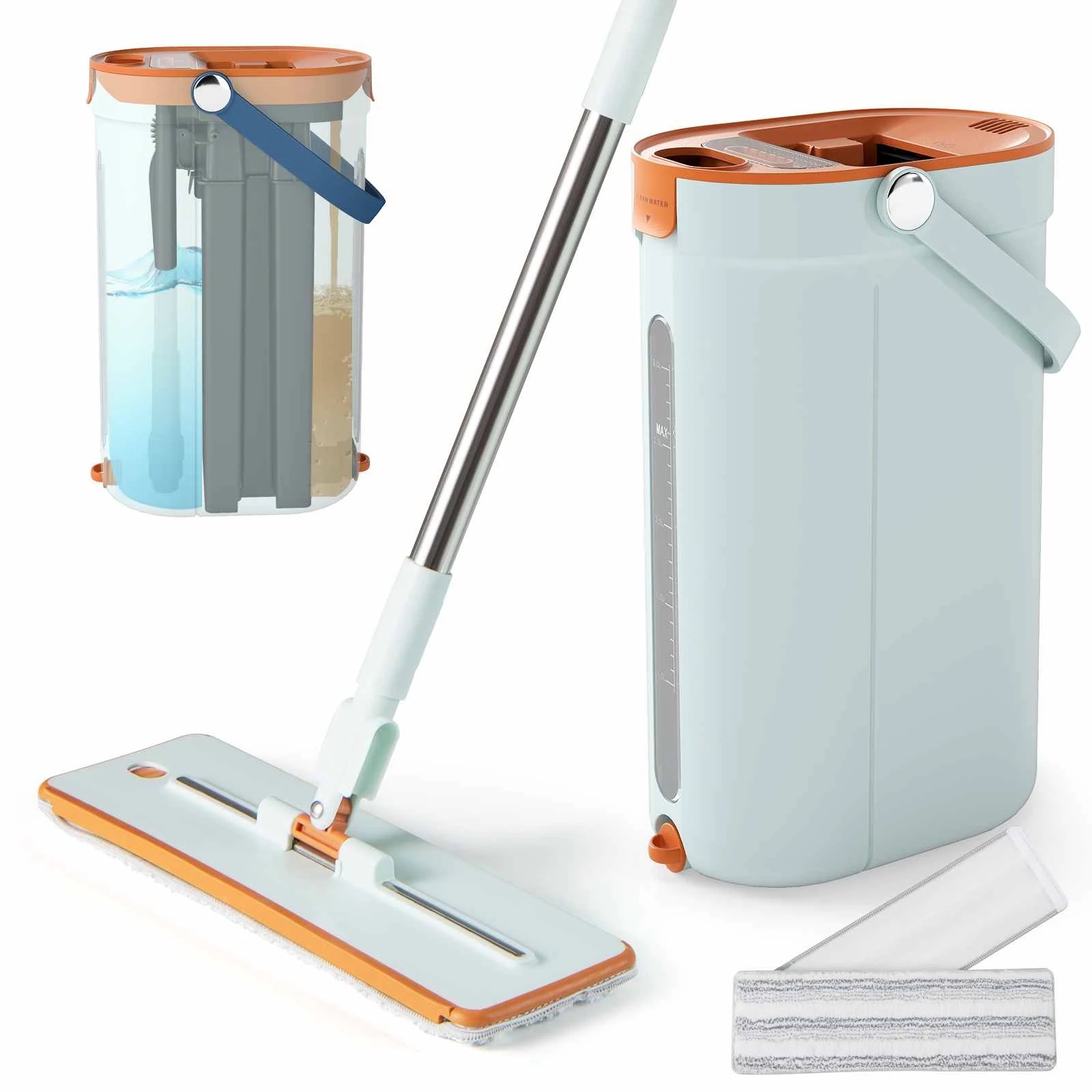 1 Costway Mop & Bucket Set w/3-Tank Flat Mop Floor Cleaning System - Green, 1 of 1