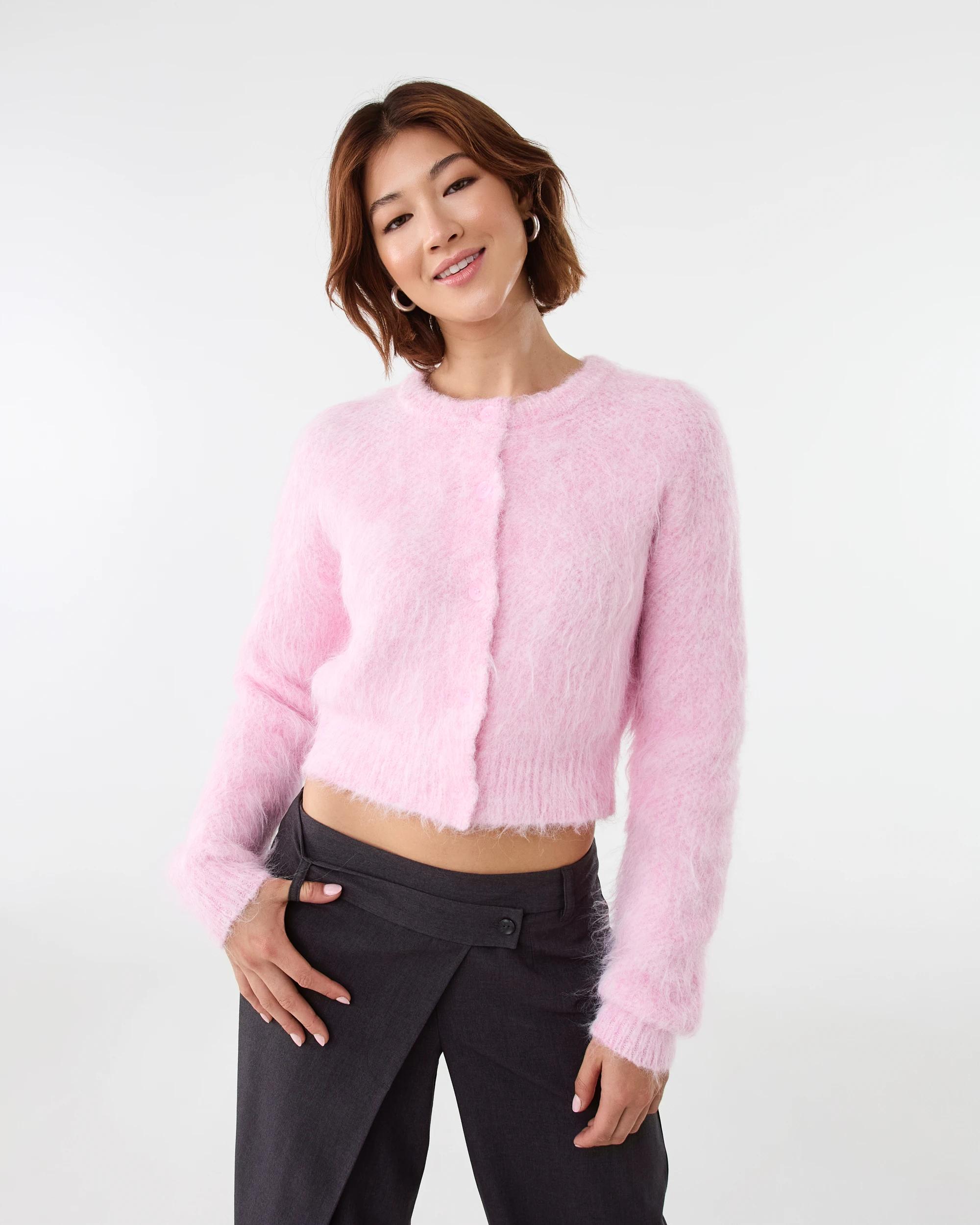 1 Fluffy Knit Cardigan Bllet Pink, 1 of 6