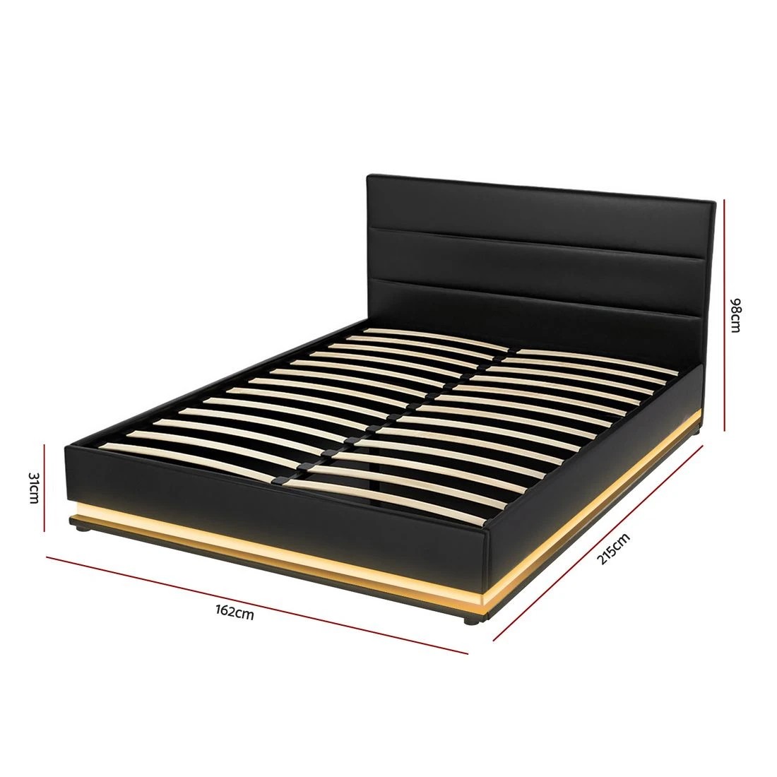 2 Artiss Bed Frame Queen Size LED Gas Lift  LUMI - Black, 2 of 7