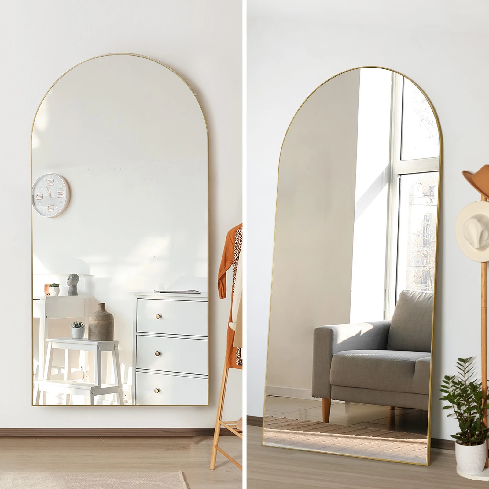 5 Oikiture Arched Full Length Mirror Floor Mirrors 200x100cm - Gold, 5 of 9