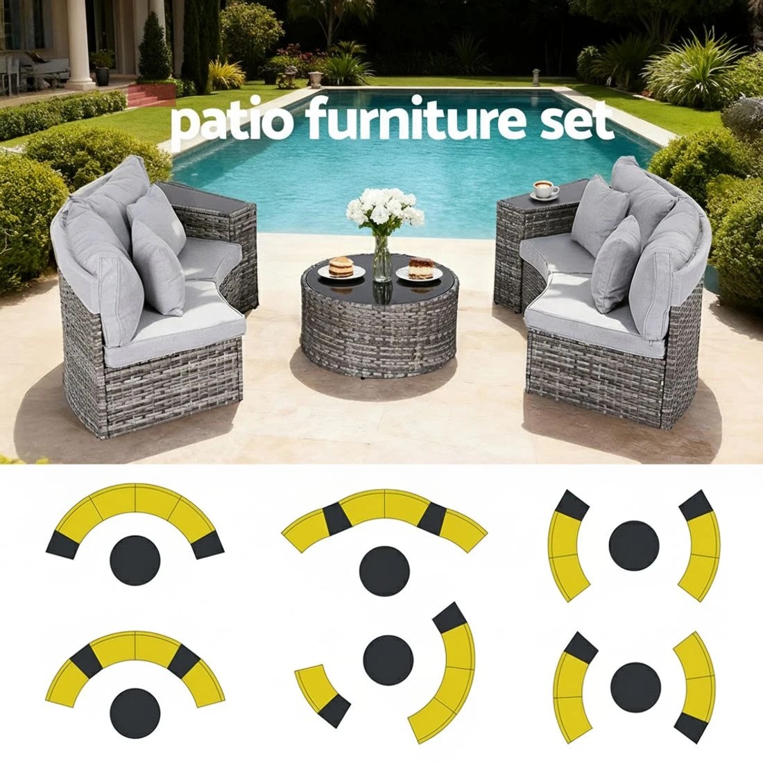 4 Gardeon 4 Seater Outdoor Sofa Set 7PCS Table Chair Set Garden Rattan Patio - Grey, 4 of 6