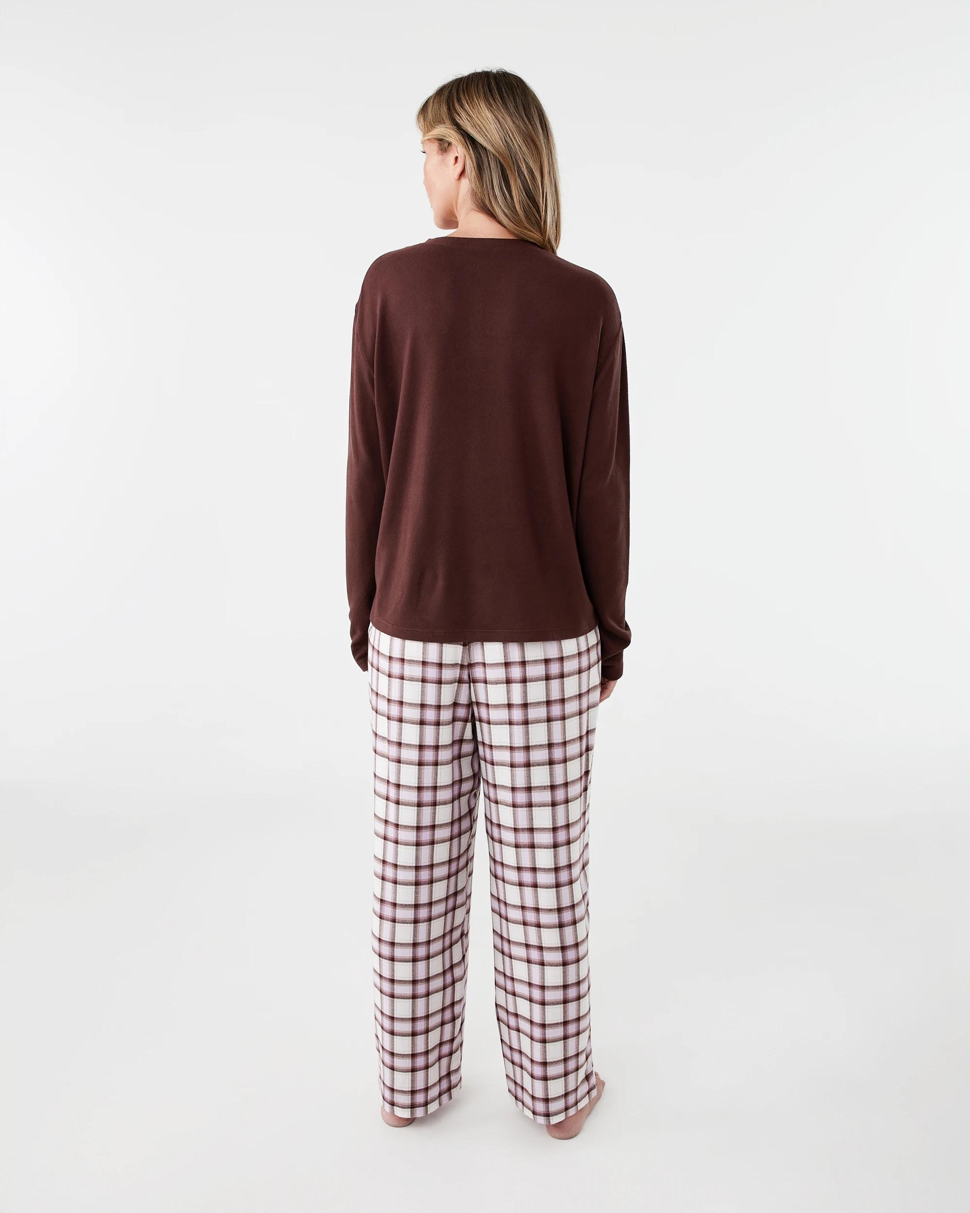 3 Supersoft Henley Top and Flannel Pants Pyjama Set Chk Bwn, 3 of 8