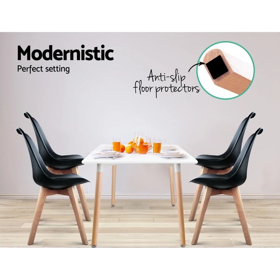 5 Artiss Dining Chairs Set of 4 Leather Plastic DSW Replica Wooden - Black, 5 of 7