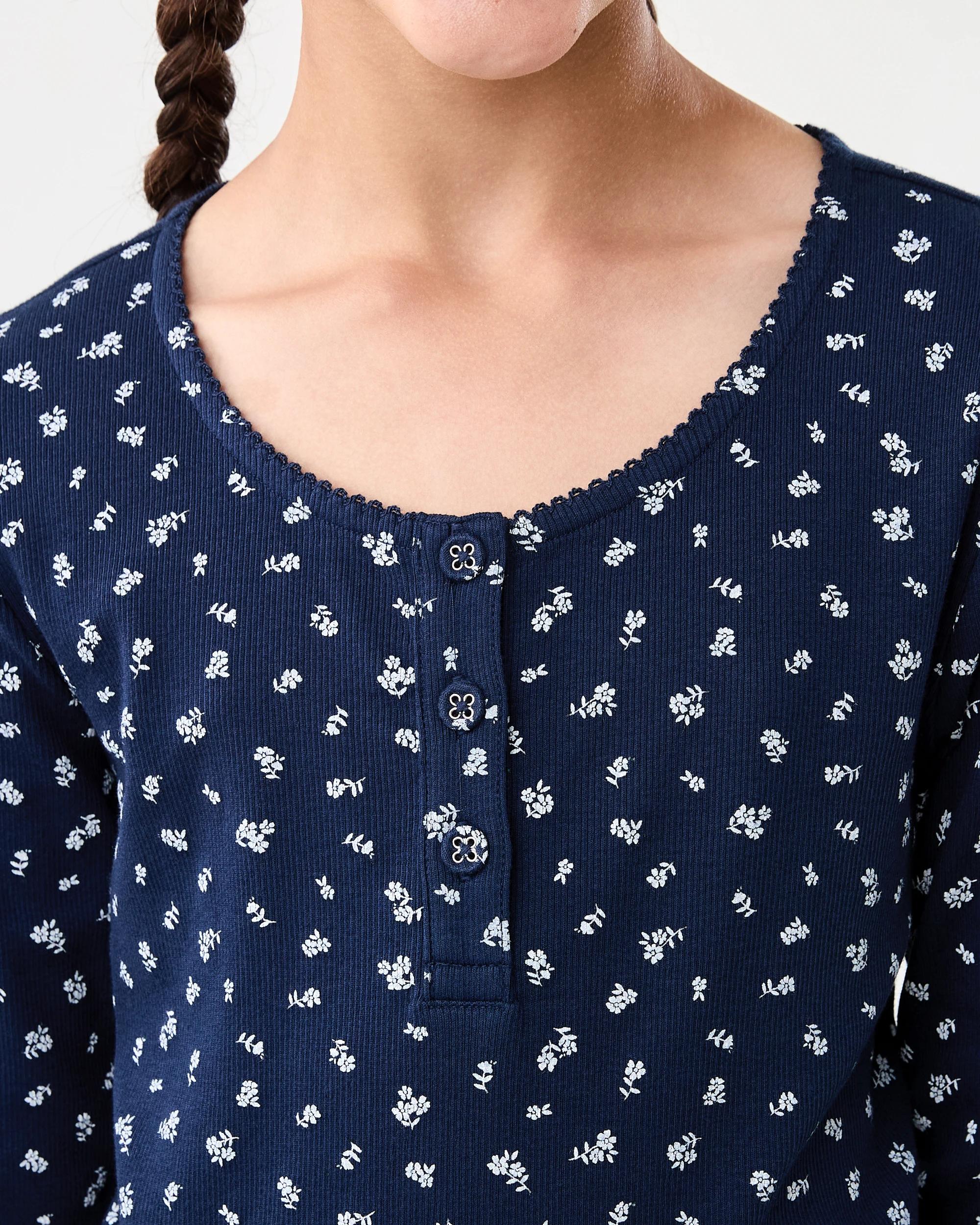 4 Ribbed Long Sleeve Set Nvy Flr, 4 of 7