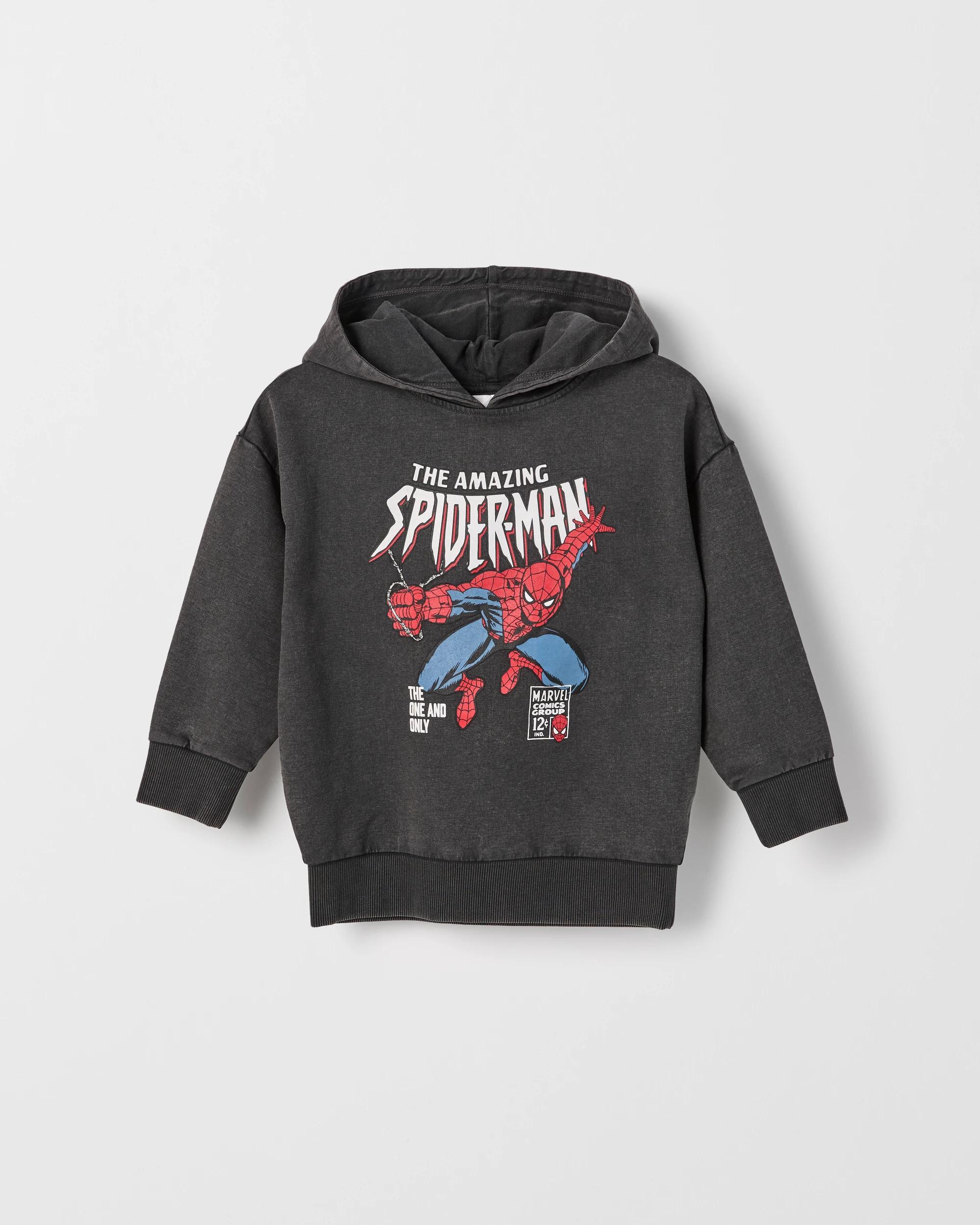 1 Disney Marvel Spider-Man Australian Cotton Oversized Washed Sweat Hoodie CHARCOAL, 1 of 2