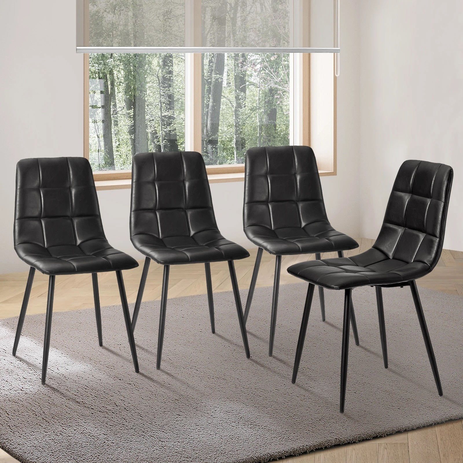 2 Oikiture 4x Padded Dining Chairs Kitchen Pu Leather Seat Retro
 - Black, 2 of 10