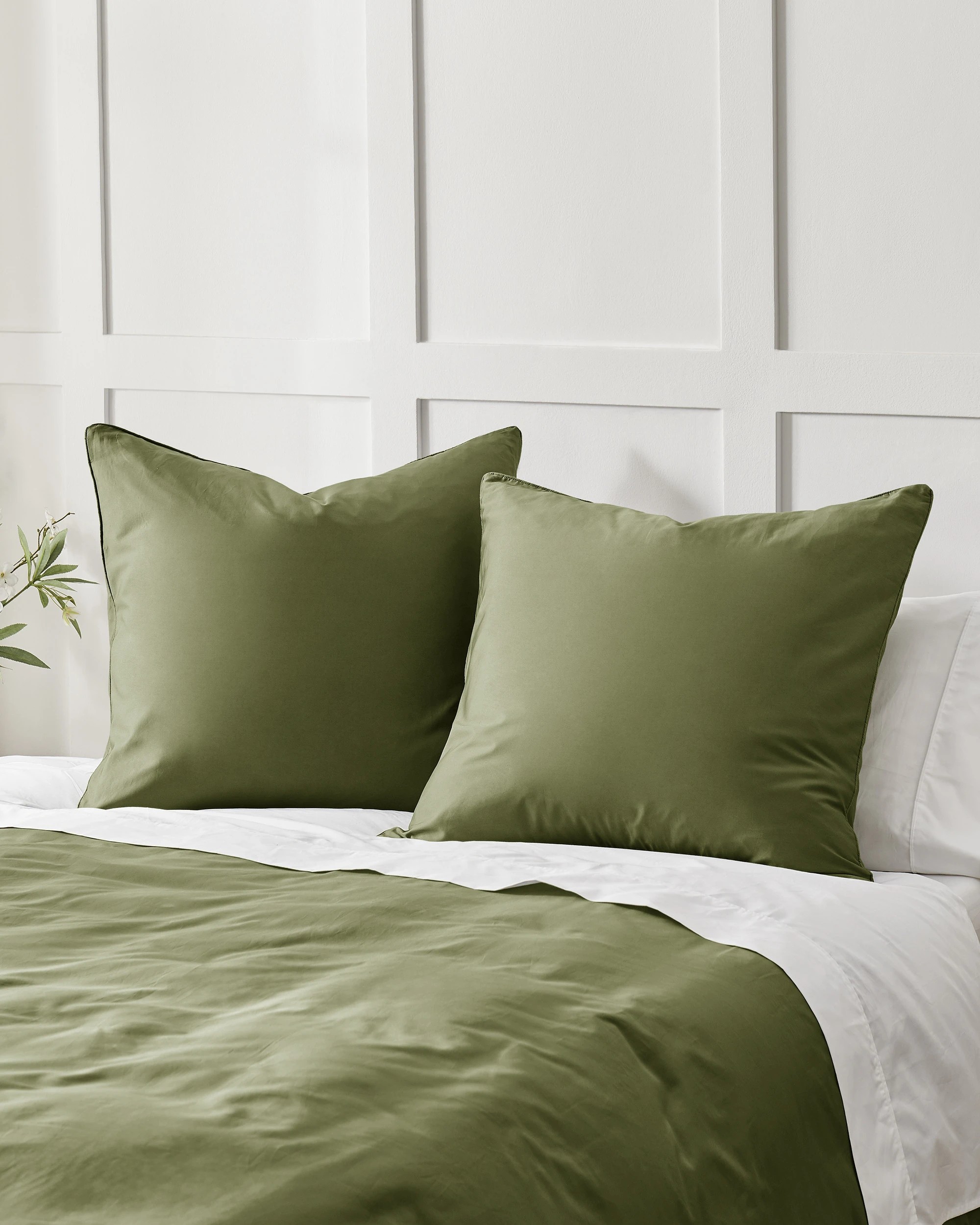 2 Dreamaker 400TC Premium Cotton Sateen Piped European Pillowcase Twin Pack - Olive, 2 of 6