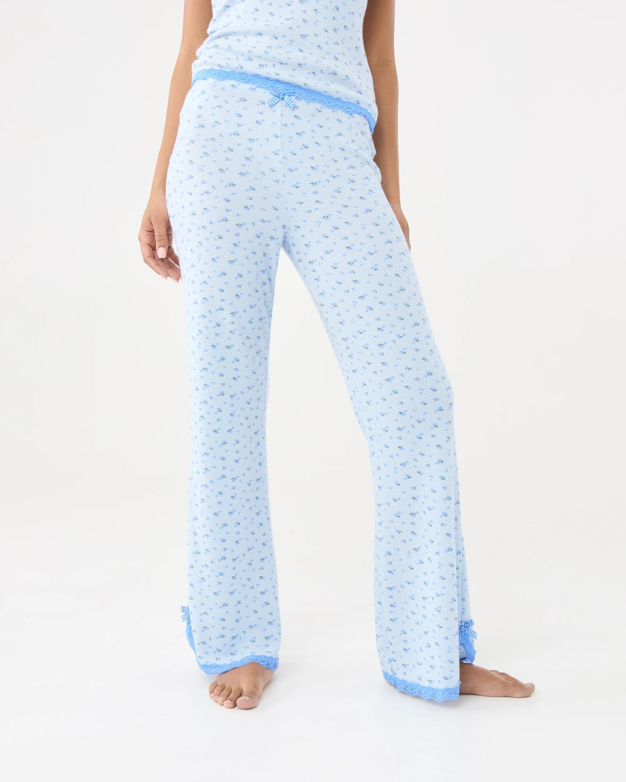 1 Lace Trim Waffle Pants Blue Rose, 1 of 9