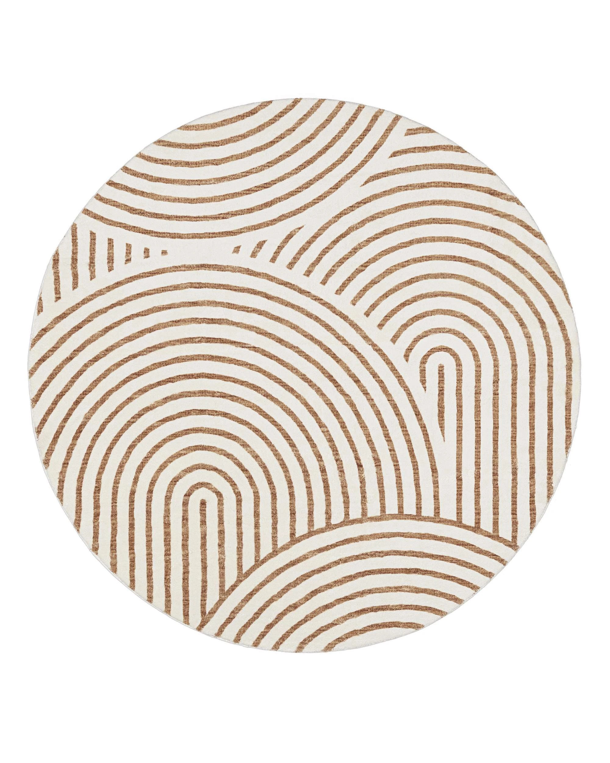 1 Loopsie Abel Geometric Washable Round Rug-160cm x 160cm - Brown, 1 of 5